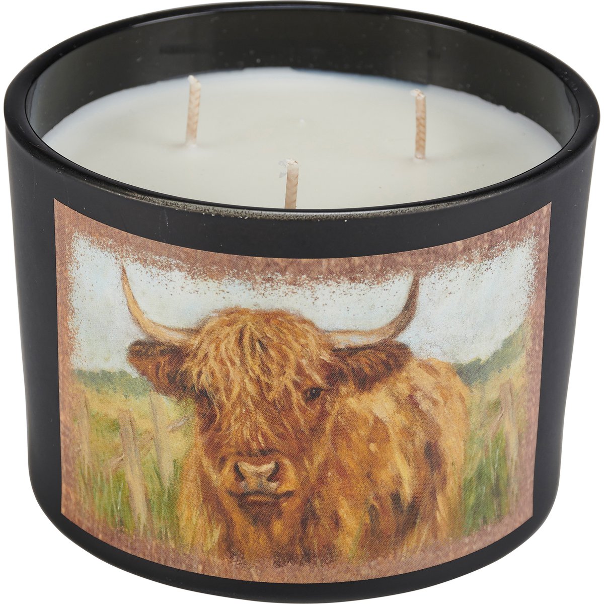 Rustic Highland Cow Jar Candle: Sea Salt & Sage Scent, 3 Wicks, 30-Hour Burn