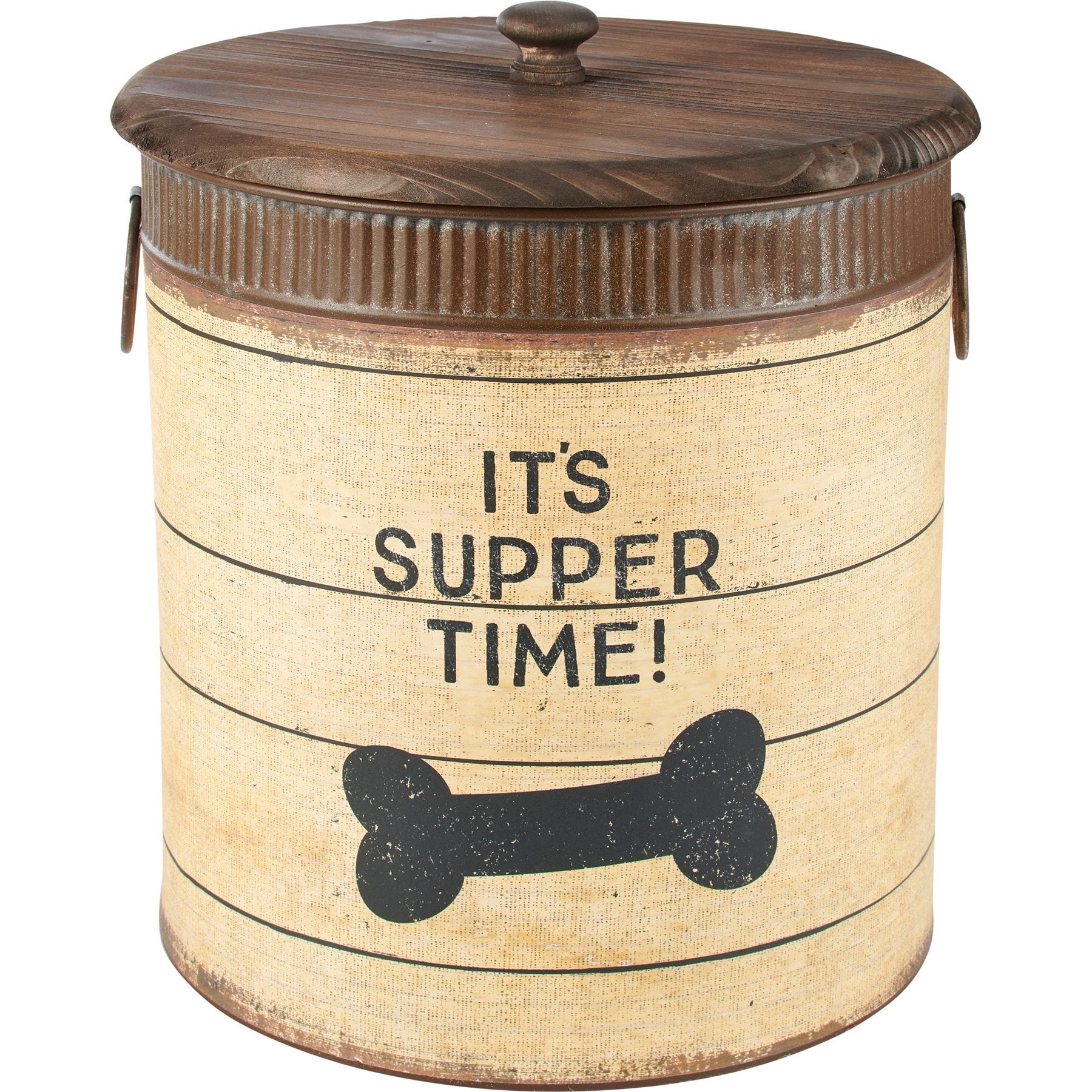 Rustic Galvanized Metal Dog Treat Storage Bins with Wooden Lids Set
