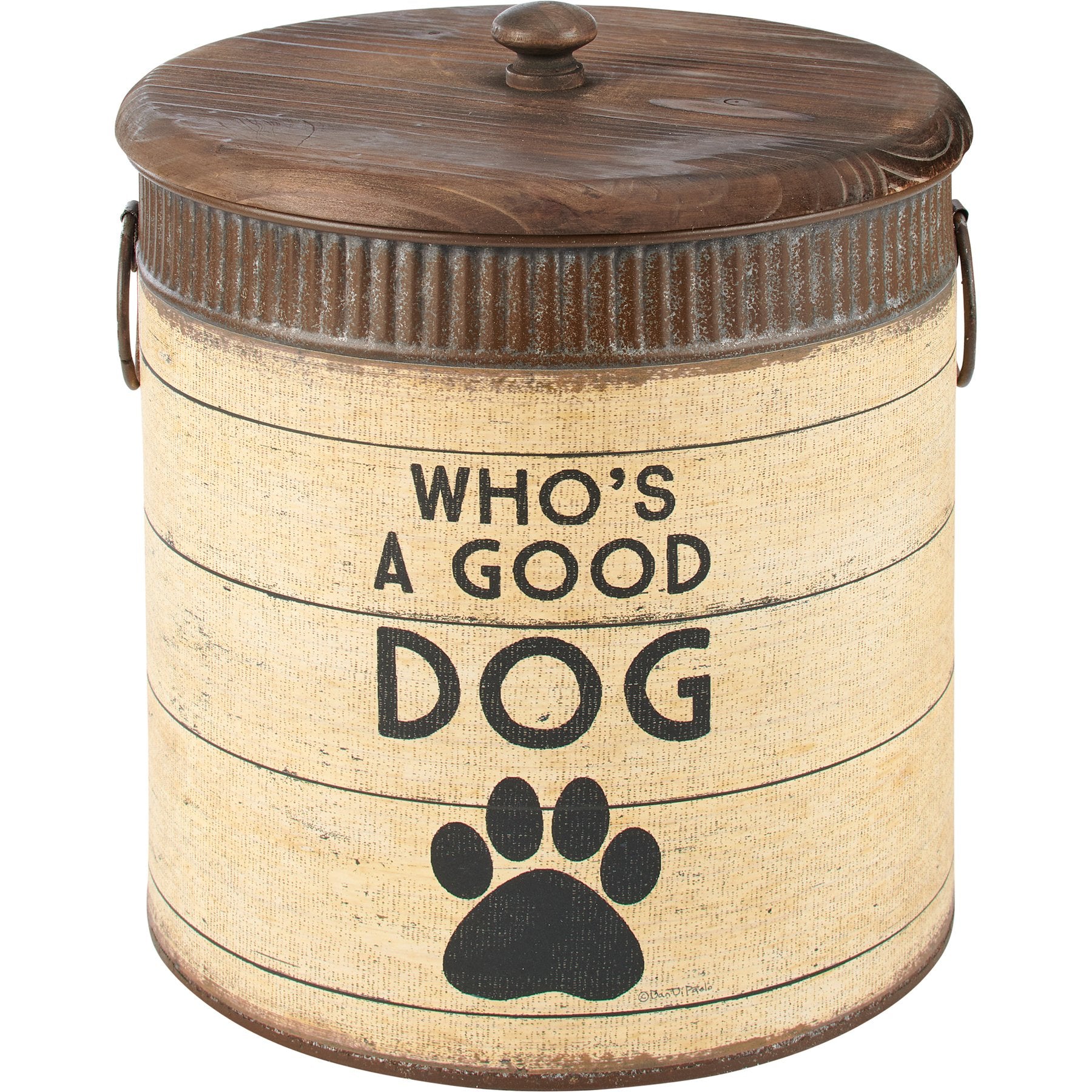 Rustic Galvanized Metal Dog Treat Storage Bins with Wooden Lids Set