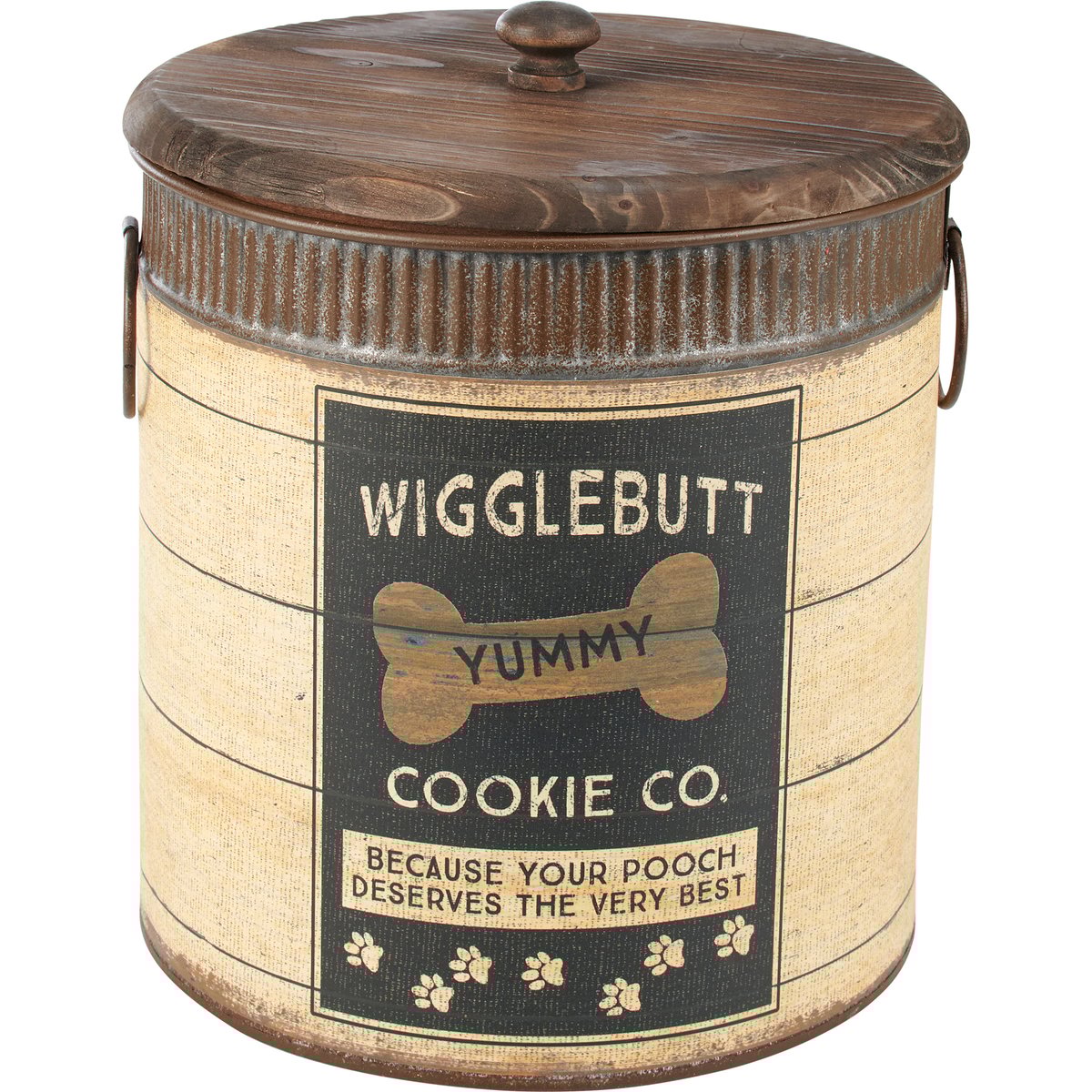 Rustic Galvanized Metal Dog Treat Storage Bins with Wooden Lids Set