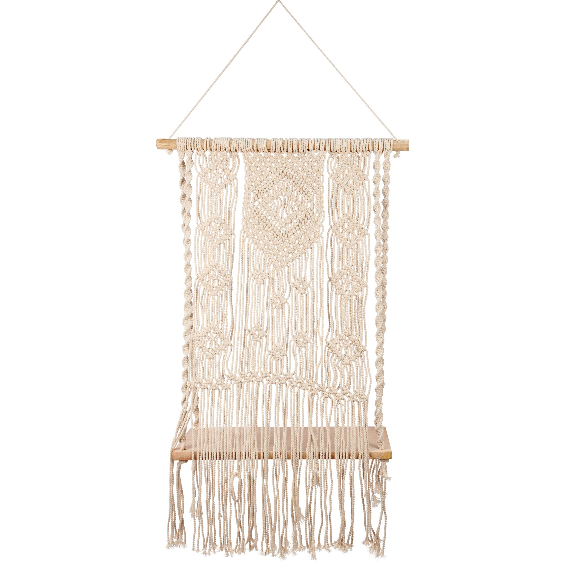 Bohemian Macrame Wooden Wall Shelf with Cotton Tassels - Easy Display Accent