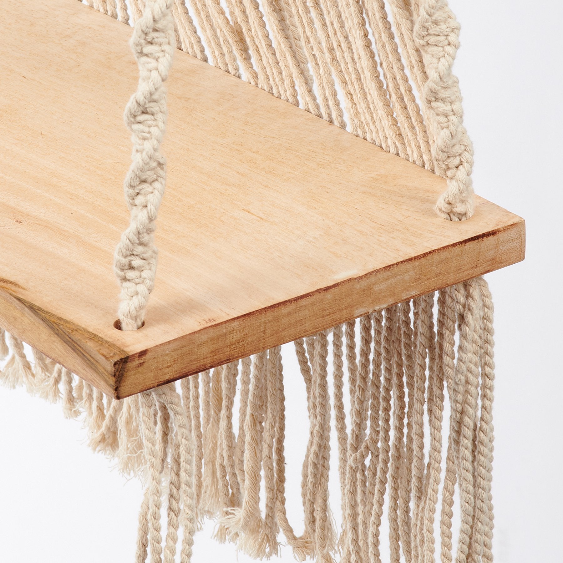 Bohemian Macrame Wooden Wall Shelf with Cotton Tassels - Easy Display Accent