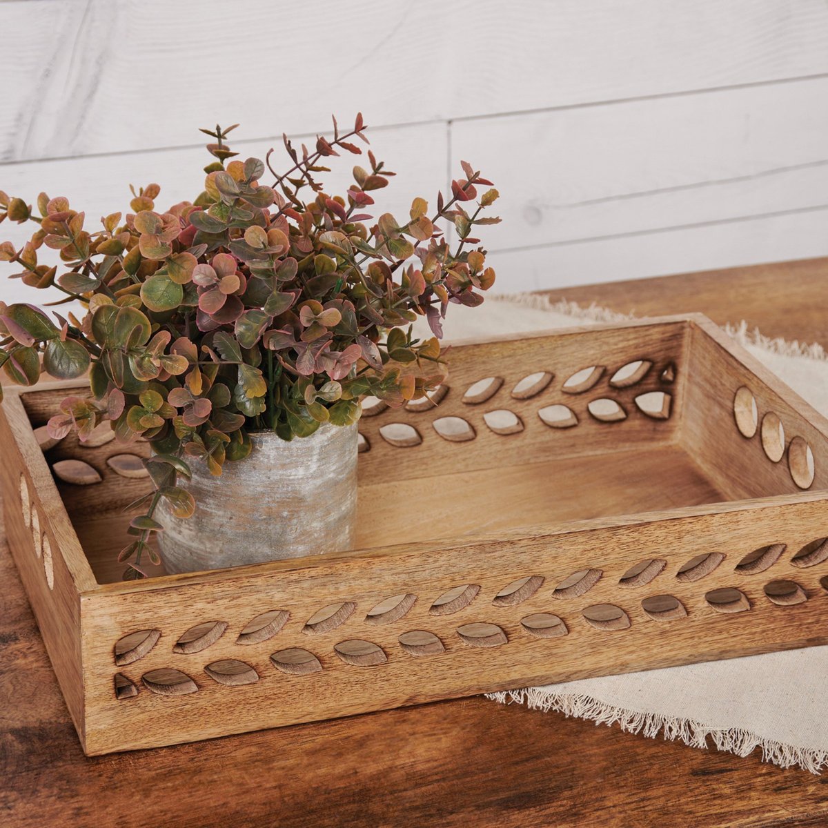Rustic Natural Wood Leaf Cutout Tray - Charming Home Accent Decor Piece