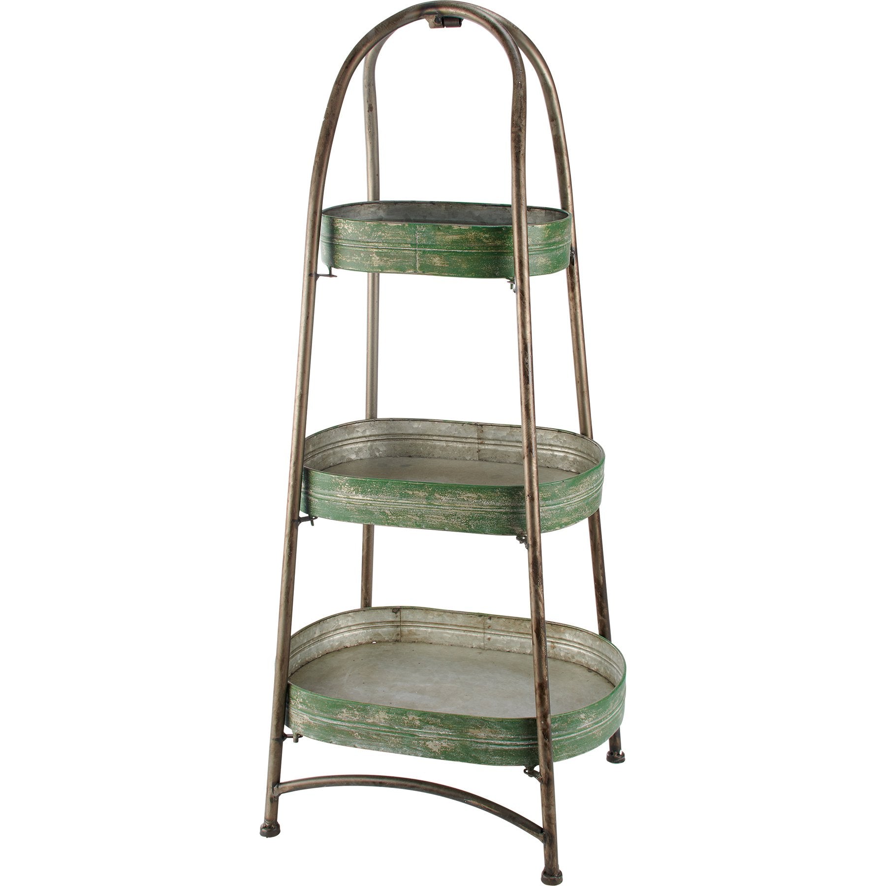 Rustic Farmhouse Green Metal Three-Tiered Ladder Display Tray for Home Decor