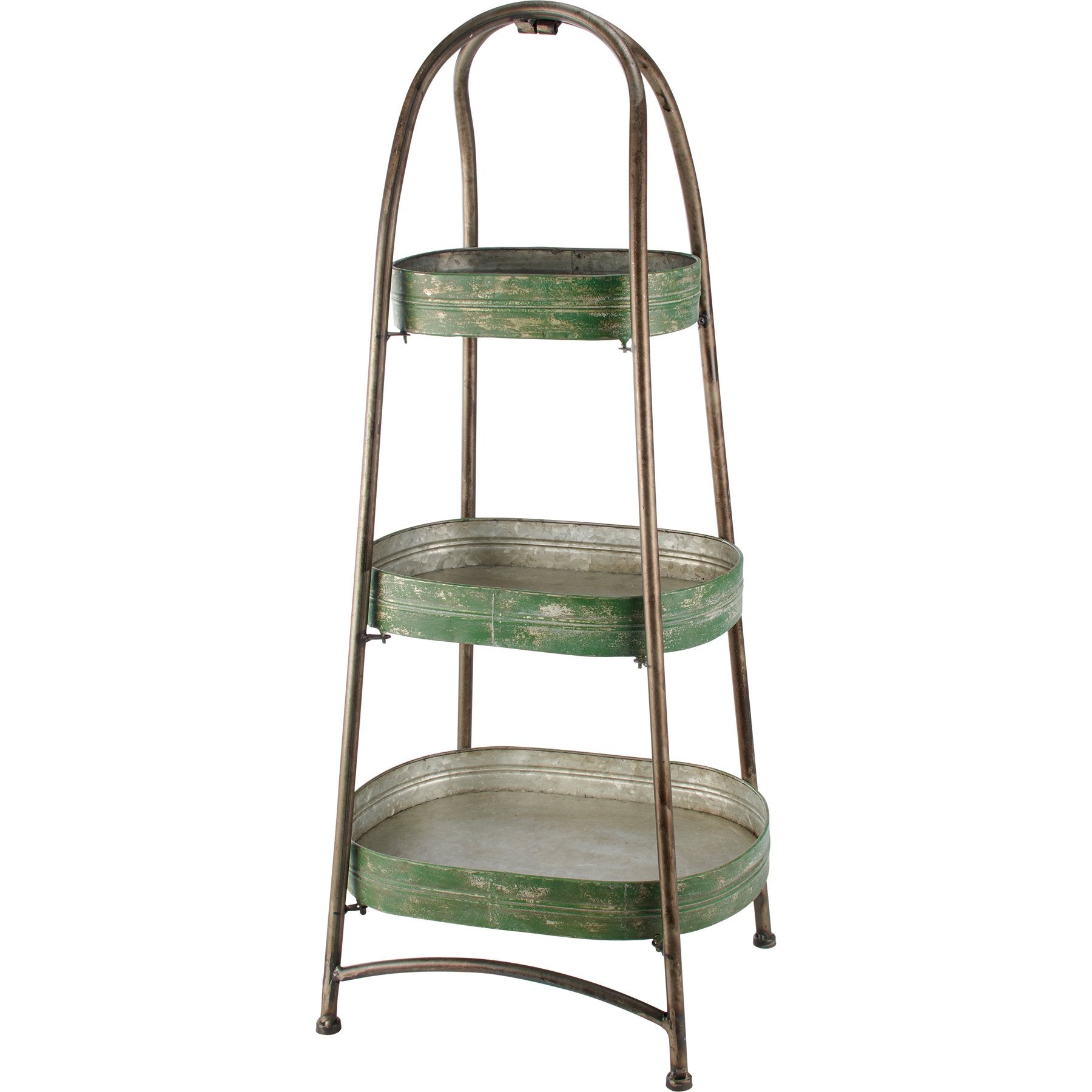 Rustic Farmhouse Green Metal Three-Tiered Ladder Display Tray for Home Decor