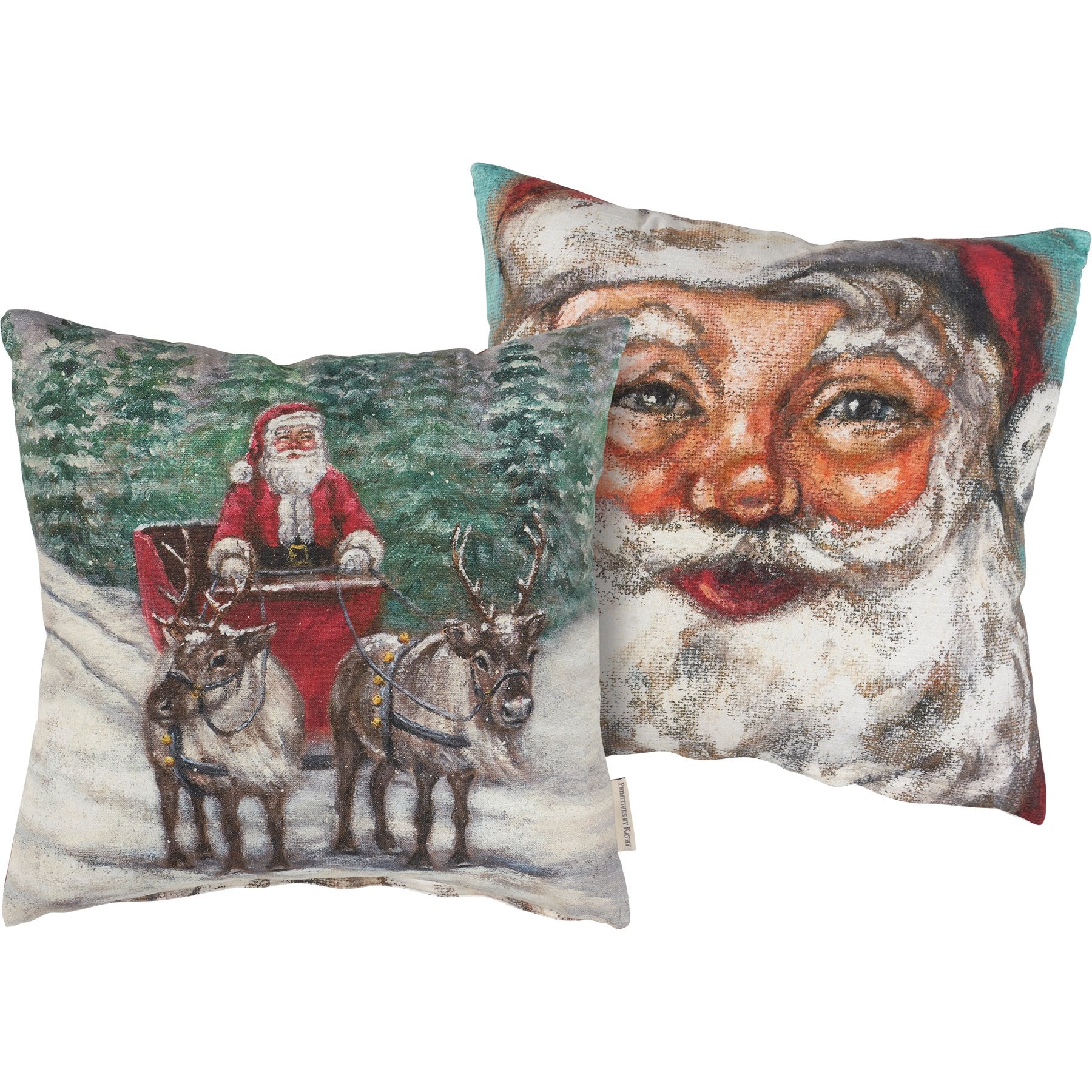 Charming Reversible Santa's Sleigh & Face Christmas Cotton Throw Pillow with Zipper