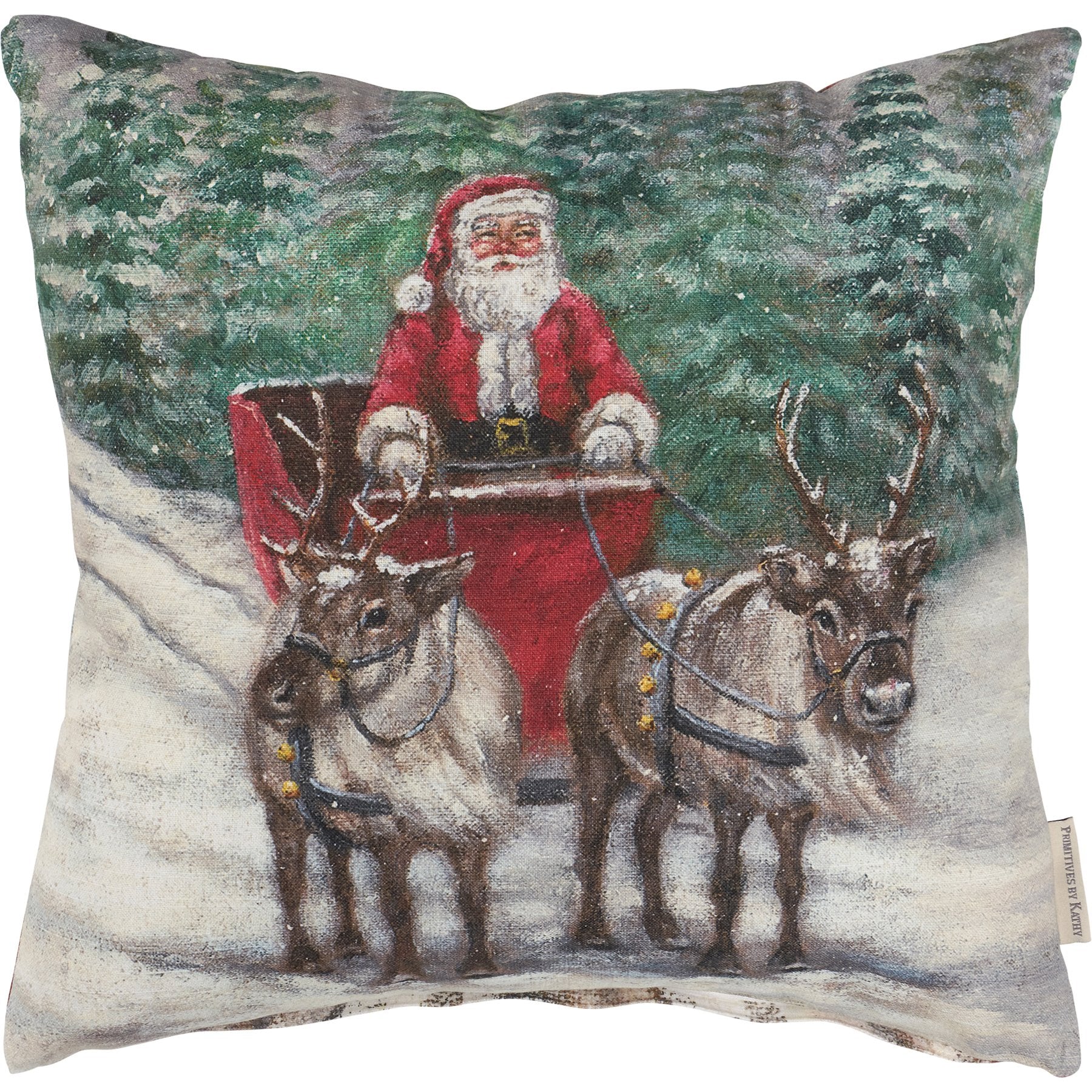 Charming Reversible Santa's Sleigh & Face Christmas Cotton Throw Pillow with Zipper