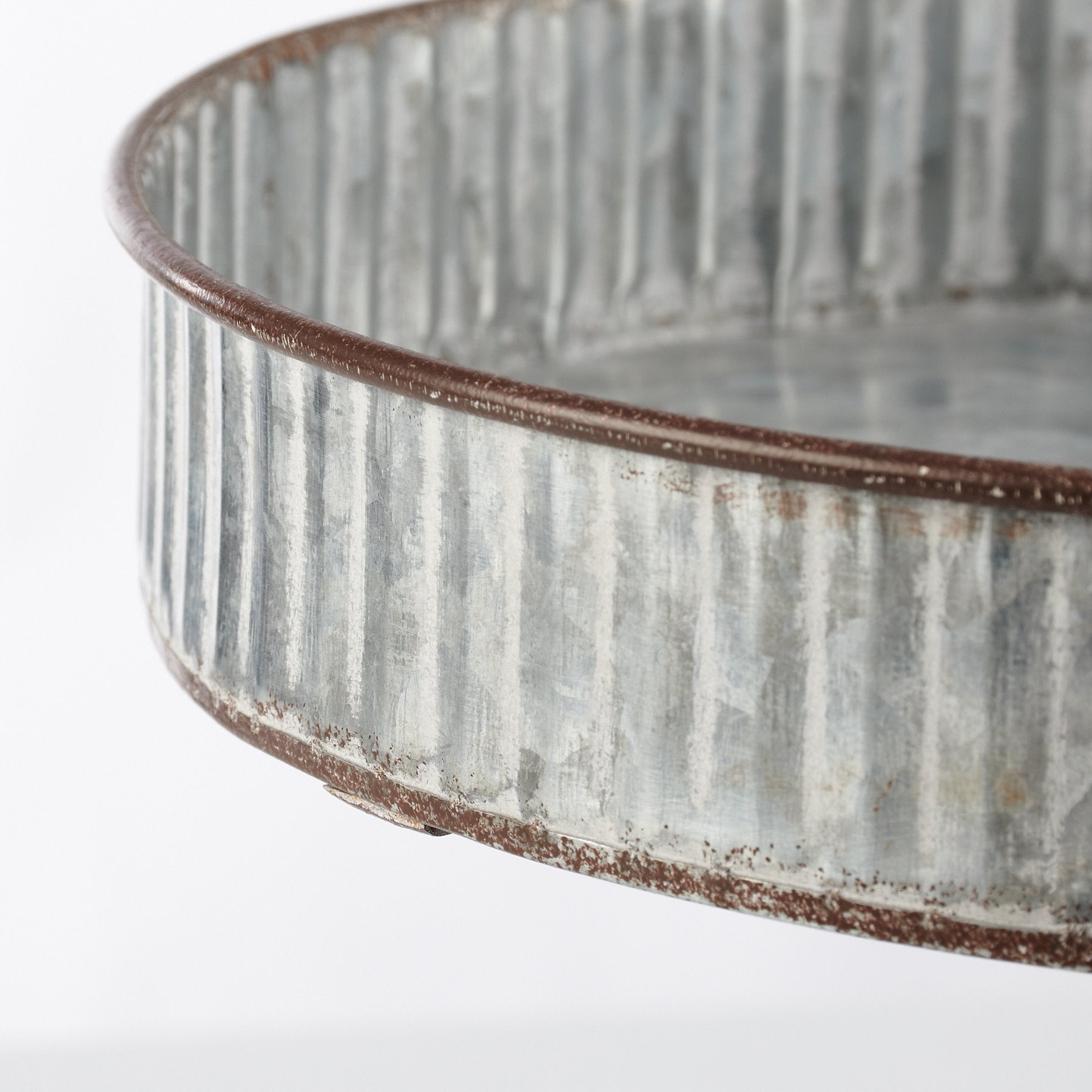 Rustic Farmhouse Primitive Pedestal Tray - Distressed Wood & Galvanized Metal Accent