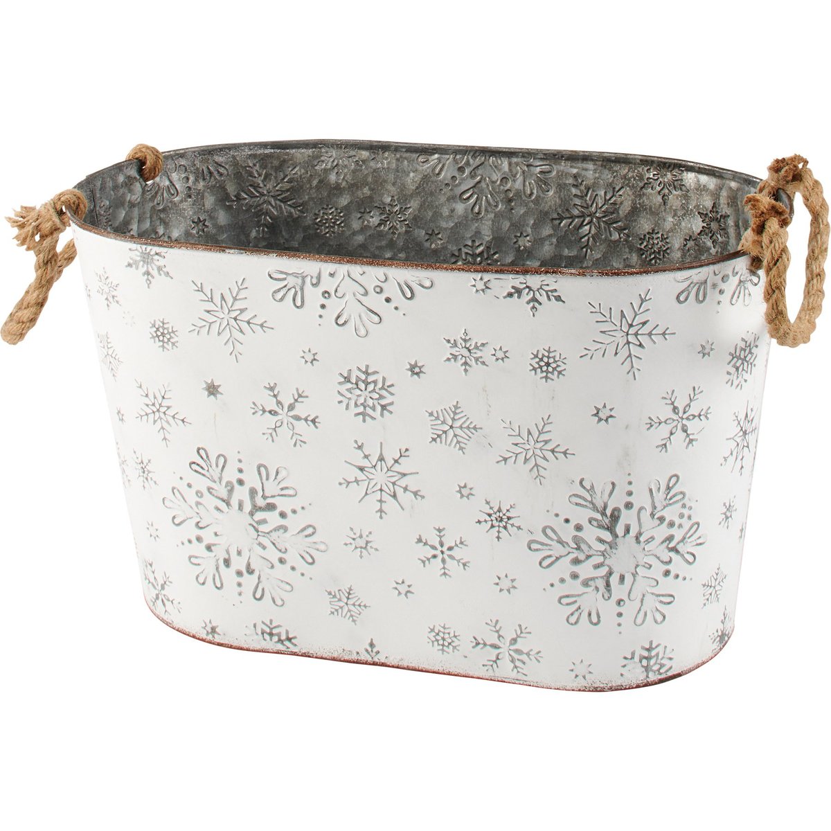 Charming Embossed Snowflakes Metal Nesting Storage Bins with Rope Handles, Set of Two
