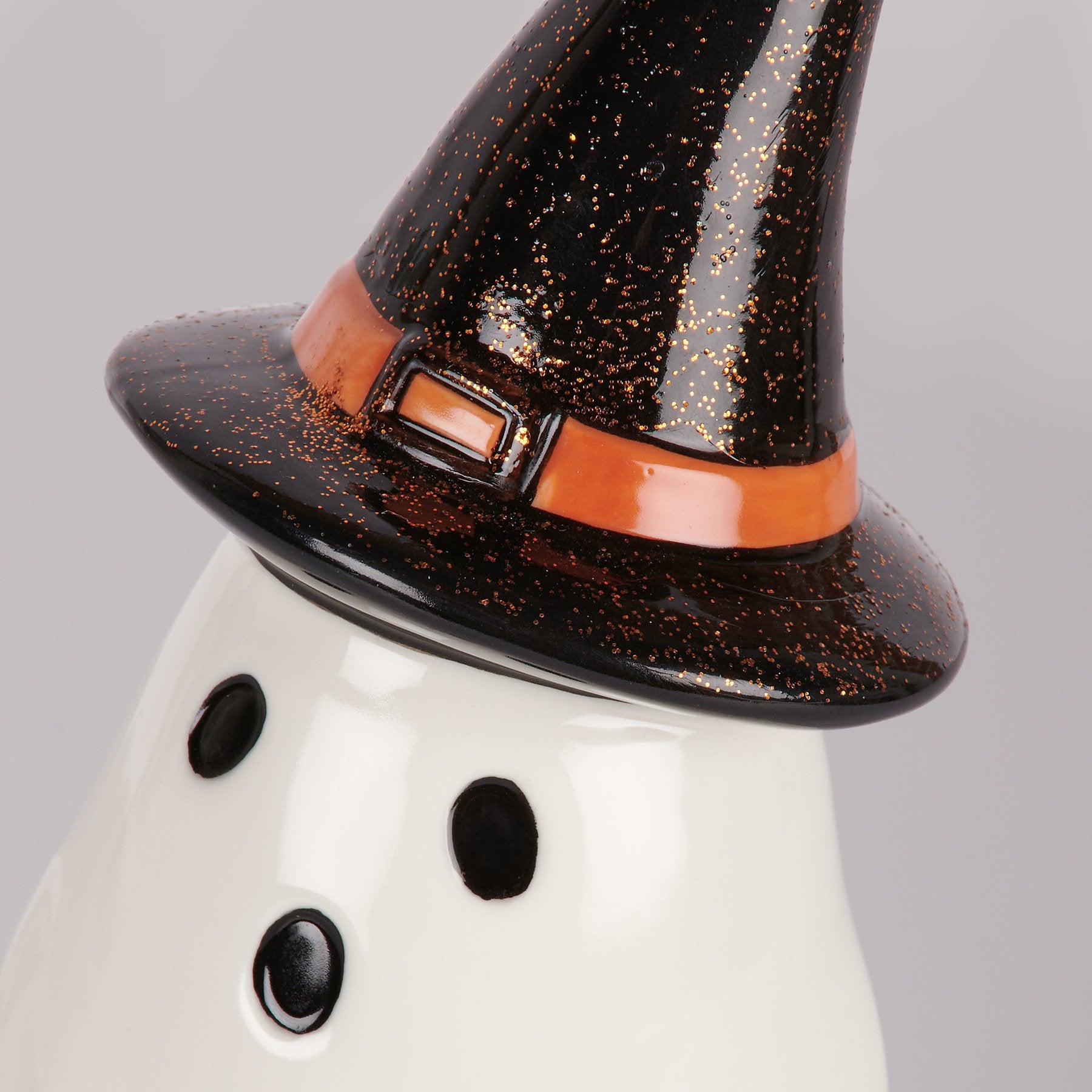Spooky Lighted Ceramic Witch Ghost Figurine with Glitter Accents & Boo Banner