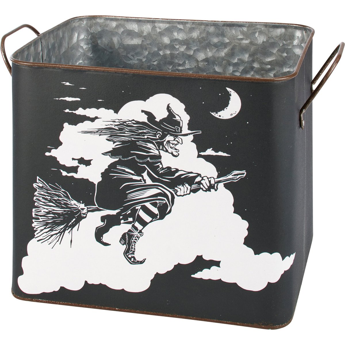Decorative Halloween Witch and Cat Metal Storage Bins - Set of Two