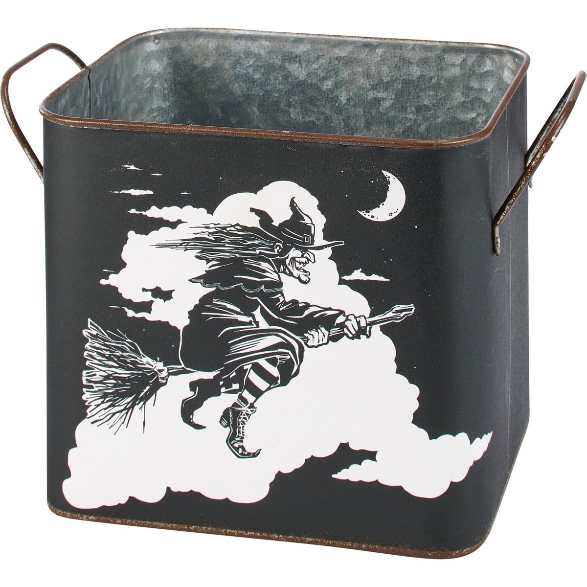 Decorative Halloween Witch and Cat Metal Storage Bins - Set of Two
