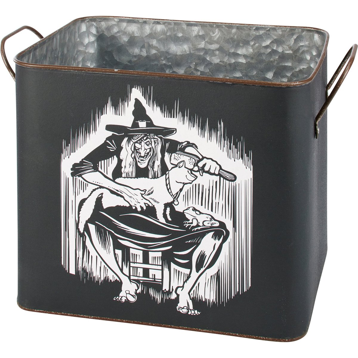 Decorative Halloween Witch and Cat Metal Storage Bins - Set of Two