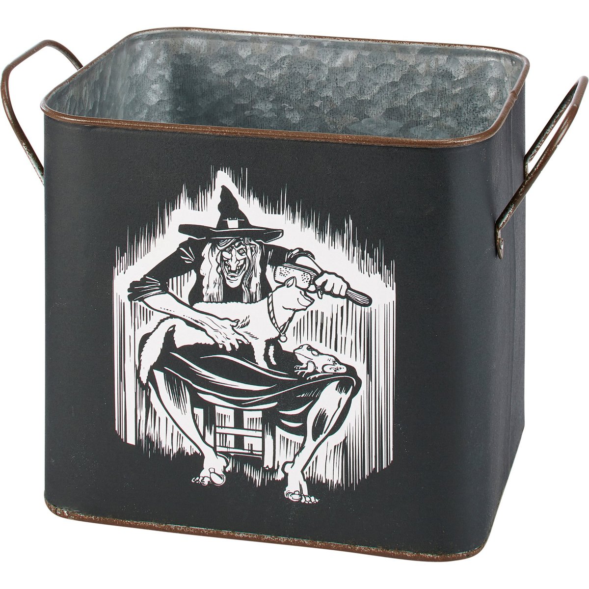 Decorative Halloween Witch and Cat Metal Storage Bins - Set of Two