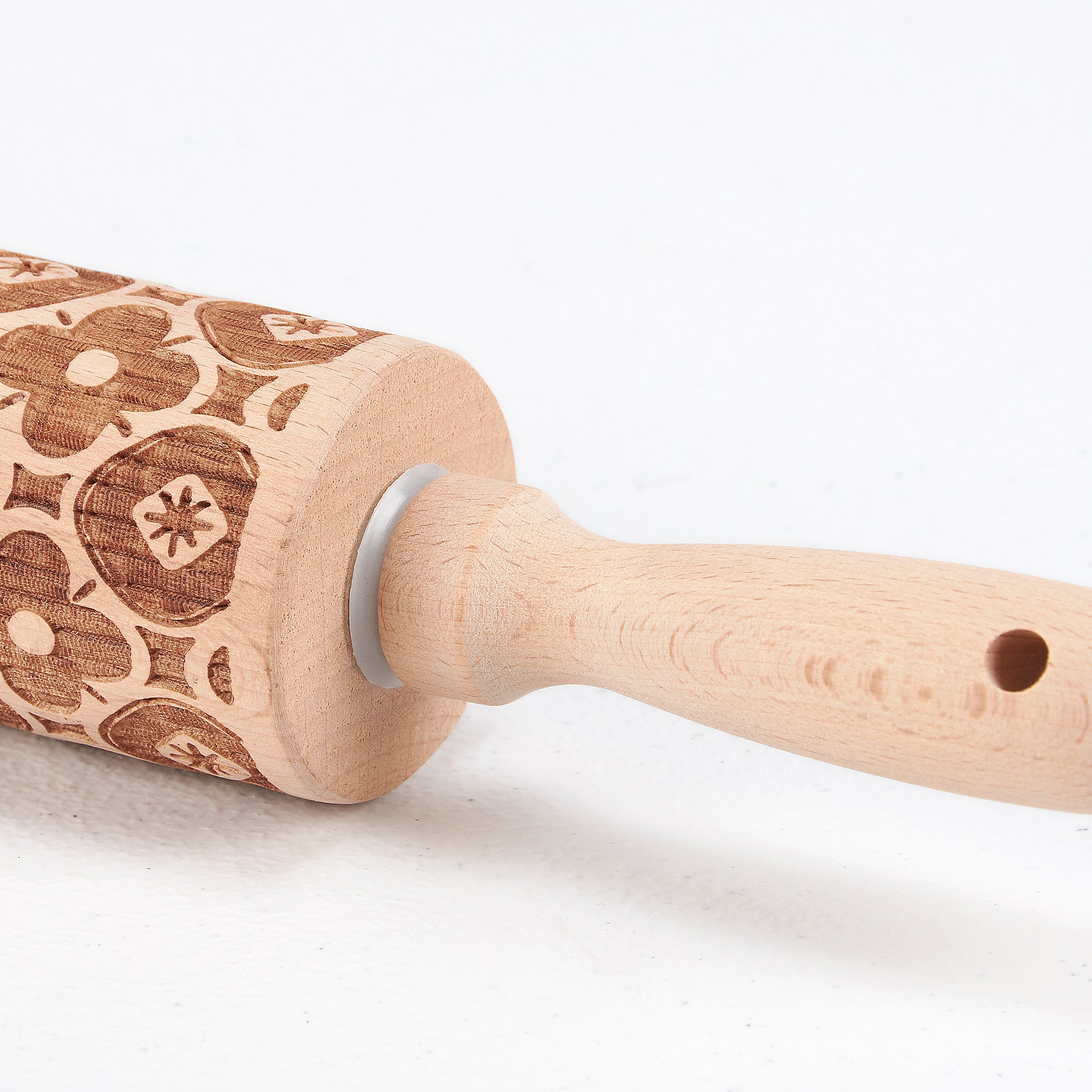 Elegant Teapot Cookie Baking Set with Debossed Wooden Rolling Pin & Metal Cutter