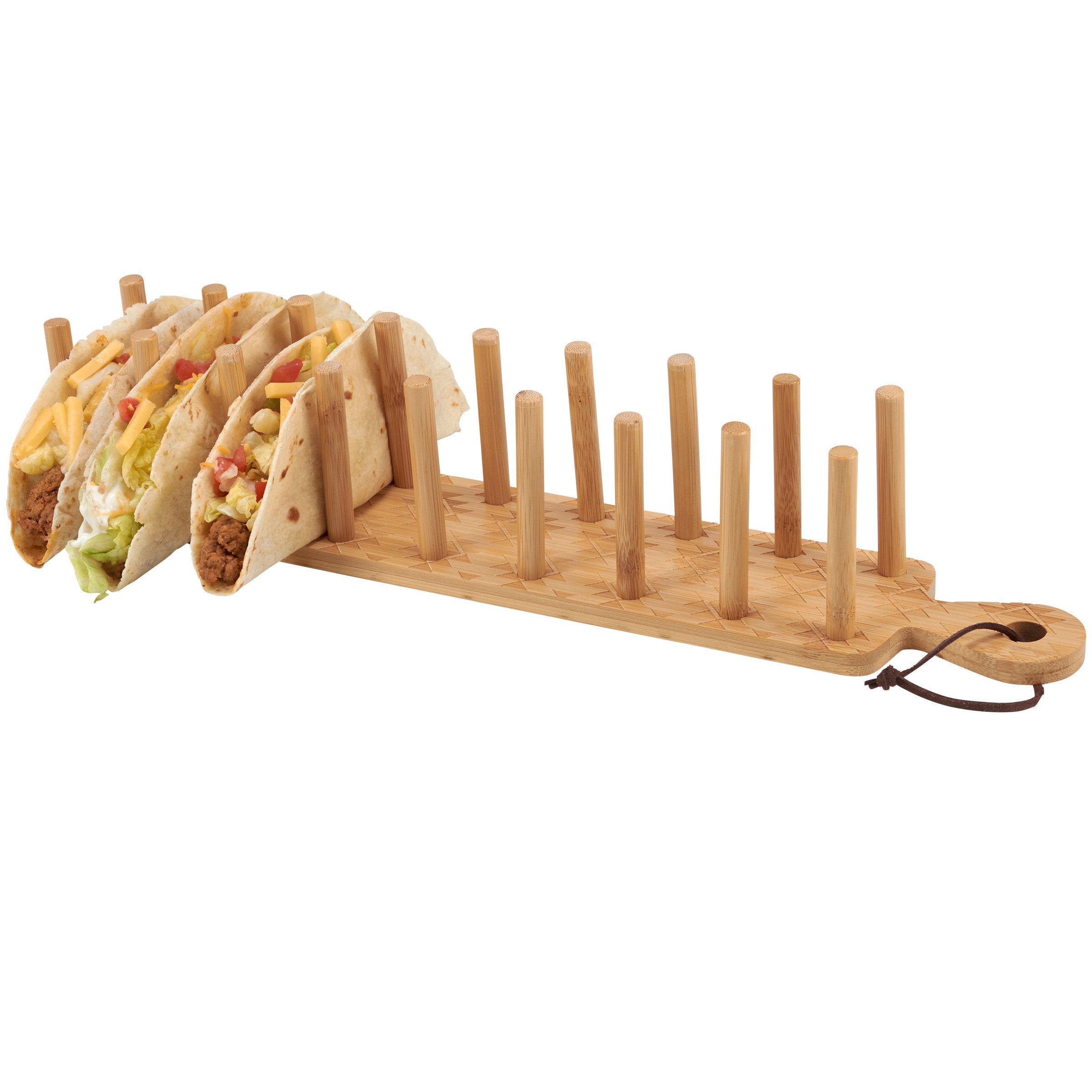 Stylish Bamboo Aztec Pattern Taco Holder for 8 Tacos, Fun Kitchen Dining