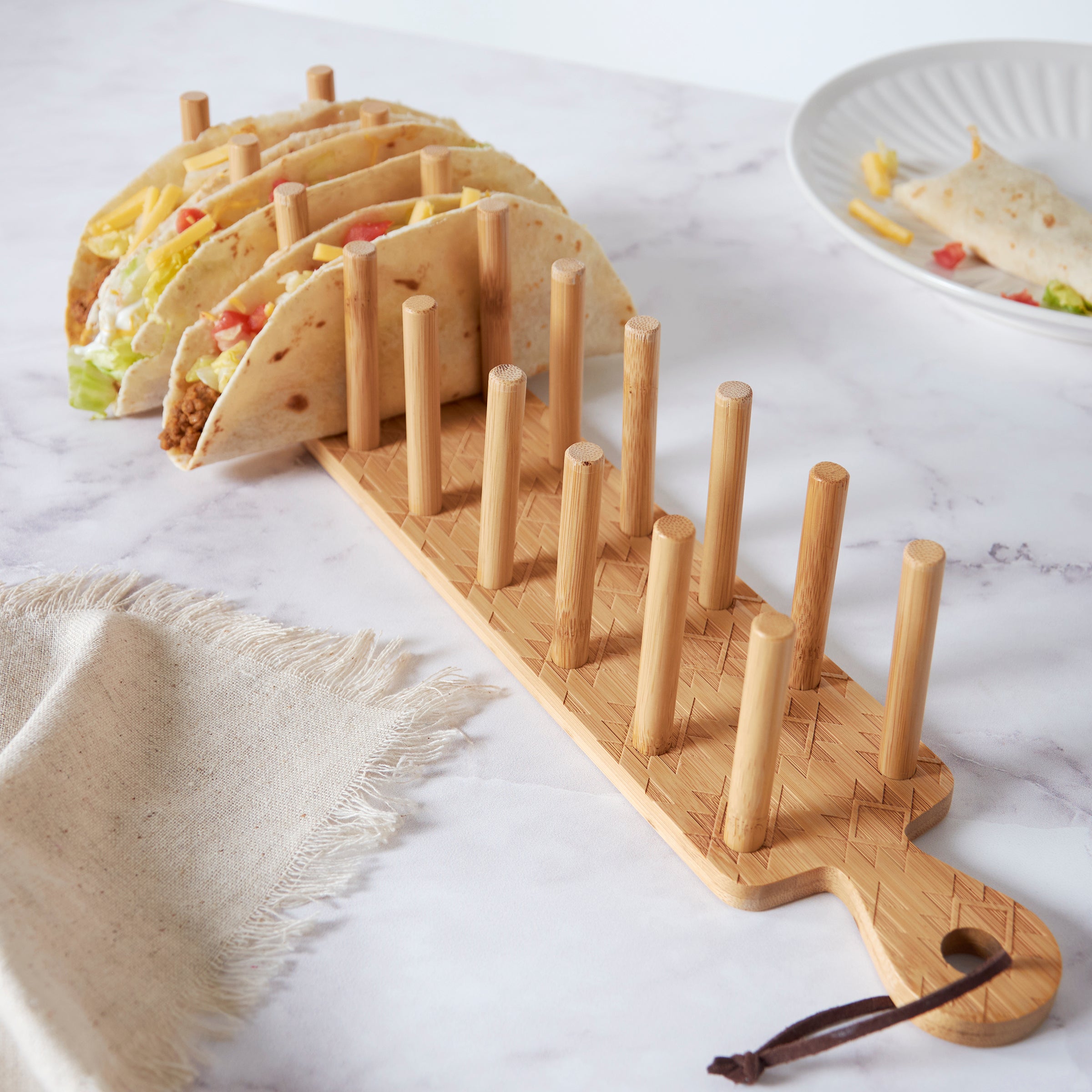 Stylish Bamboo Aztec Pattern Taco Holder for 8 Tacos, Fun Kitchen Dining