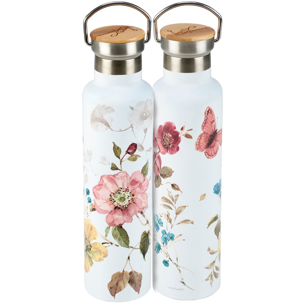 25oz Florals Insulated Stainless Steel Water Bottle, Watercolor Butterfly & Flowers Design