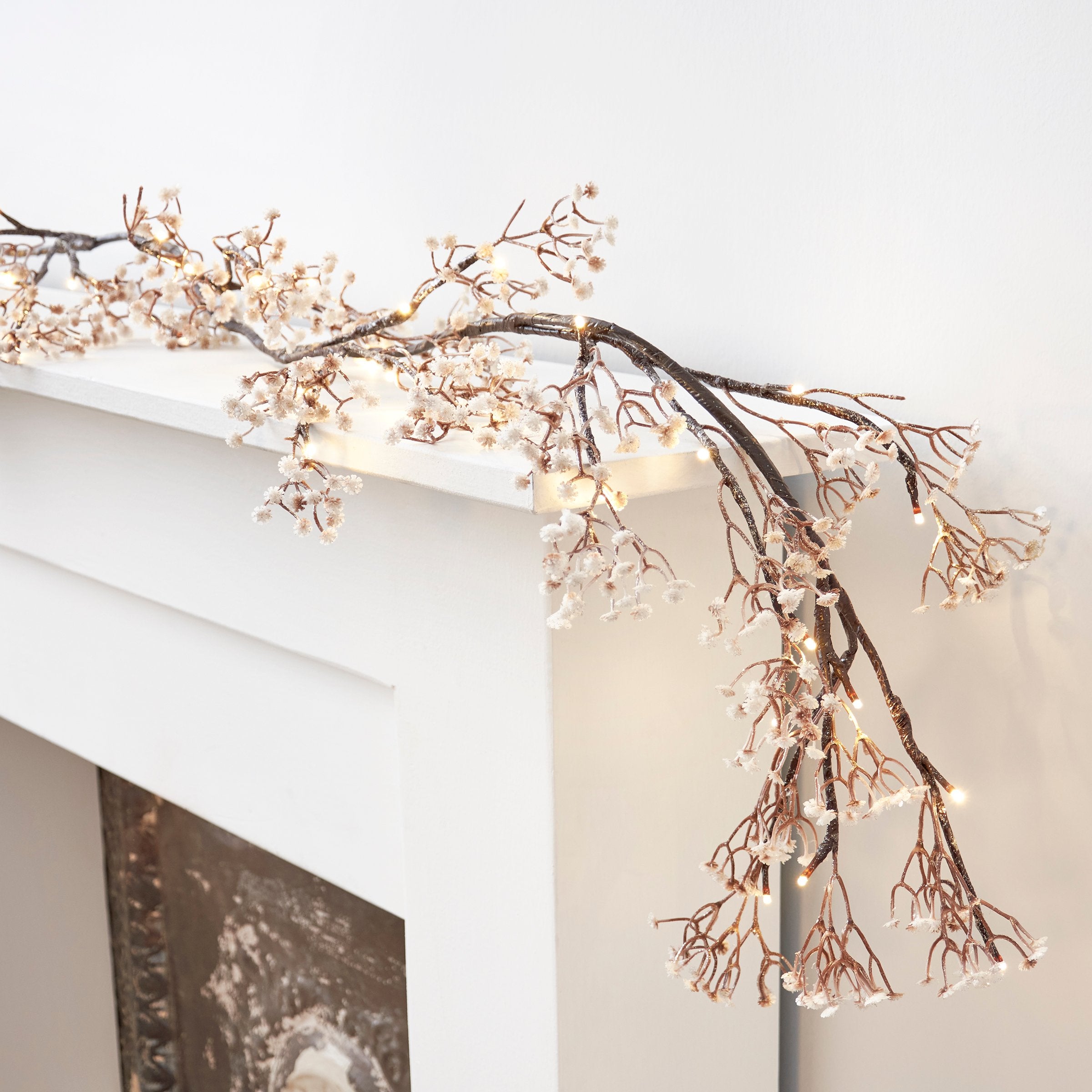 Magical Baby's Breath Lighted Garland: 6-Foot Twig Design, 48 Warm White LEDs