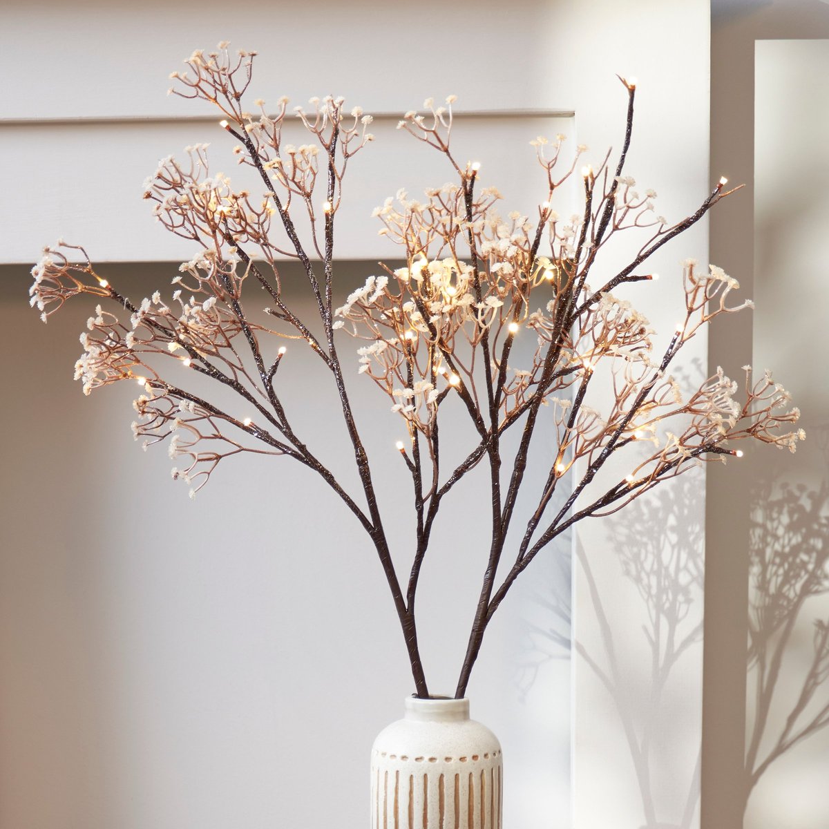 Enchanting Lighted Baby's Breath Twigs with Warm White LEDs & Glitter Accents