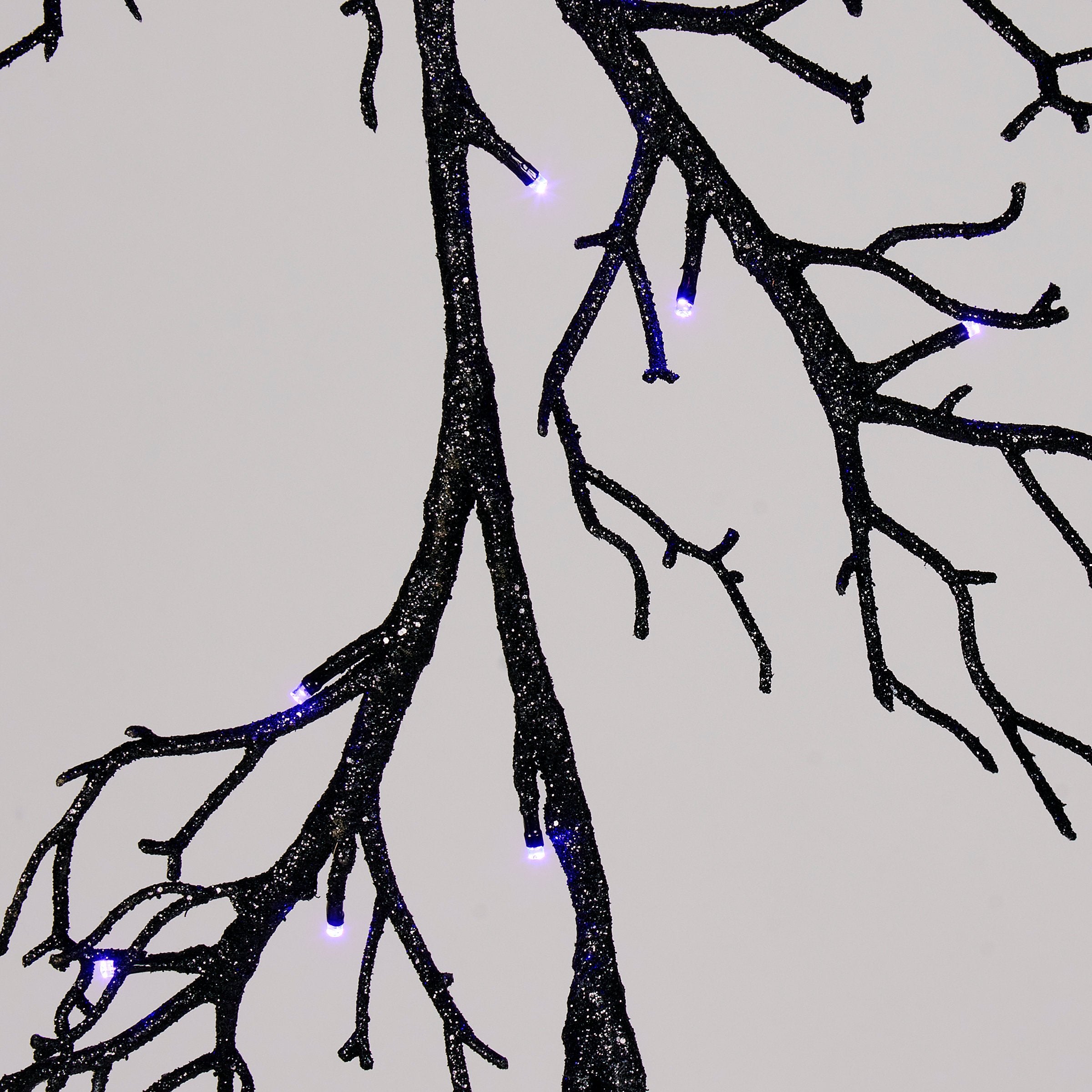 Spooky Black Glitter Lighted Halloween Garland with Orange Purple Lights
