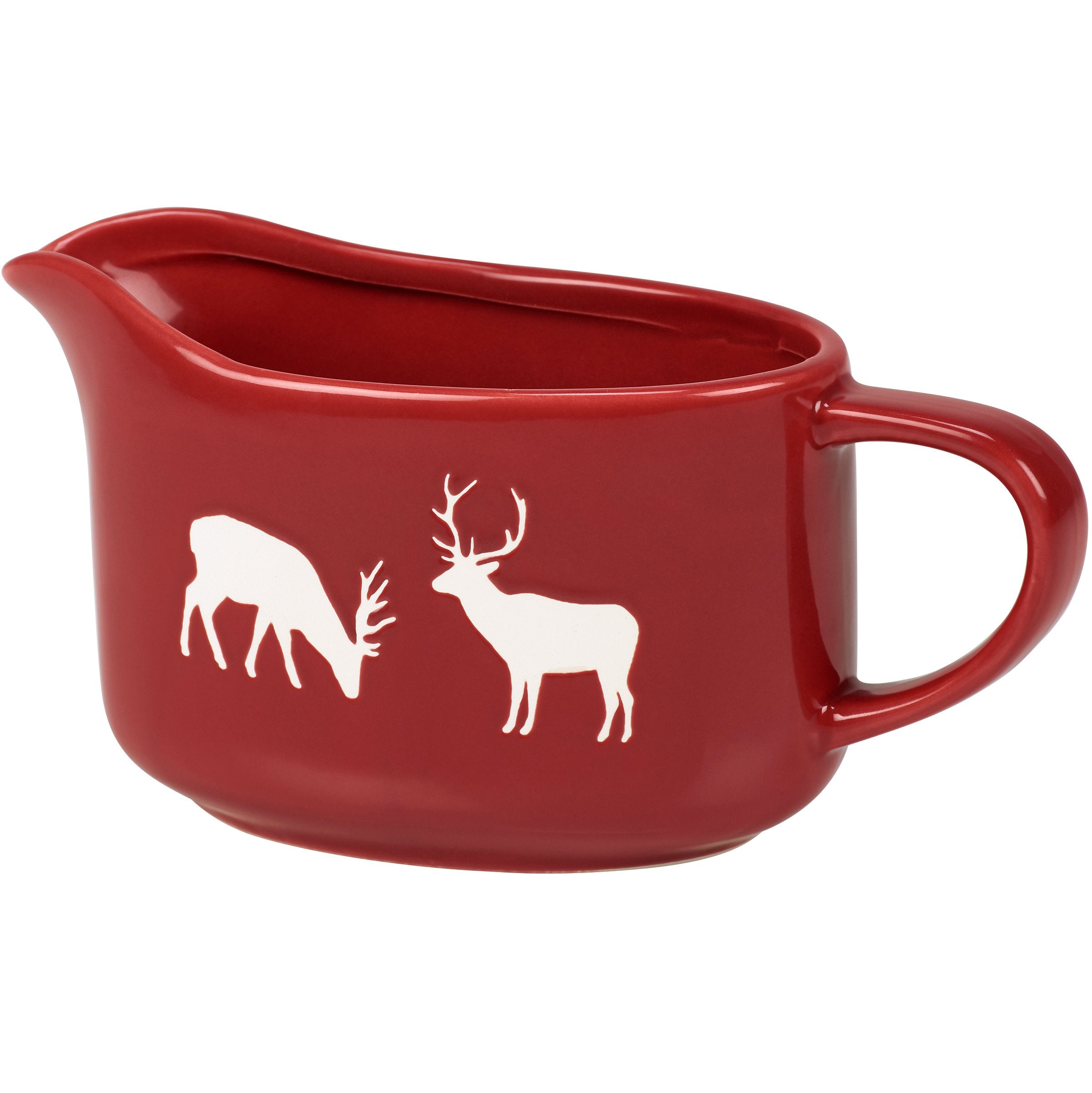 Festive Red Stoneware Deer Gravy Boat for Rustic Christmas Table Decor