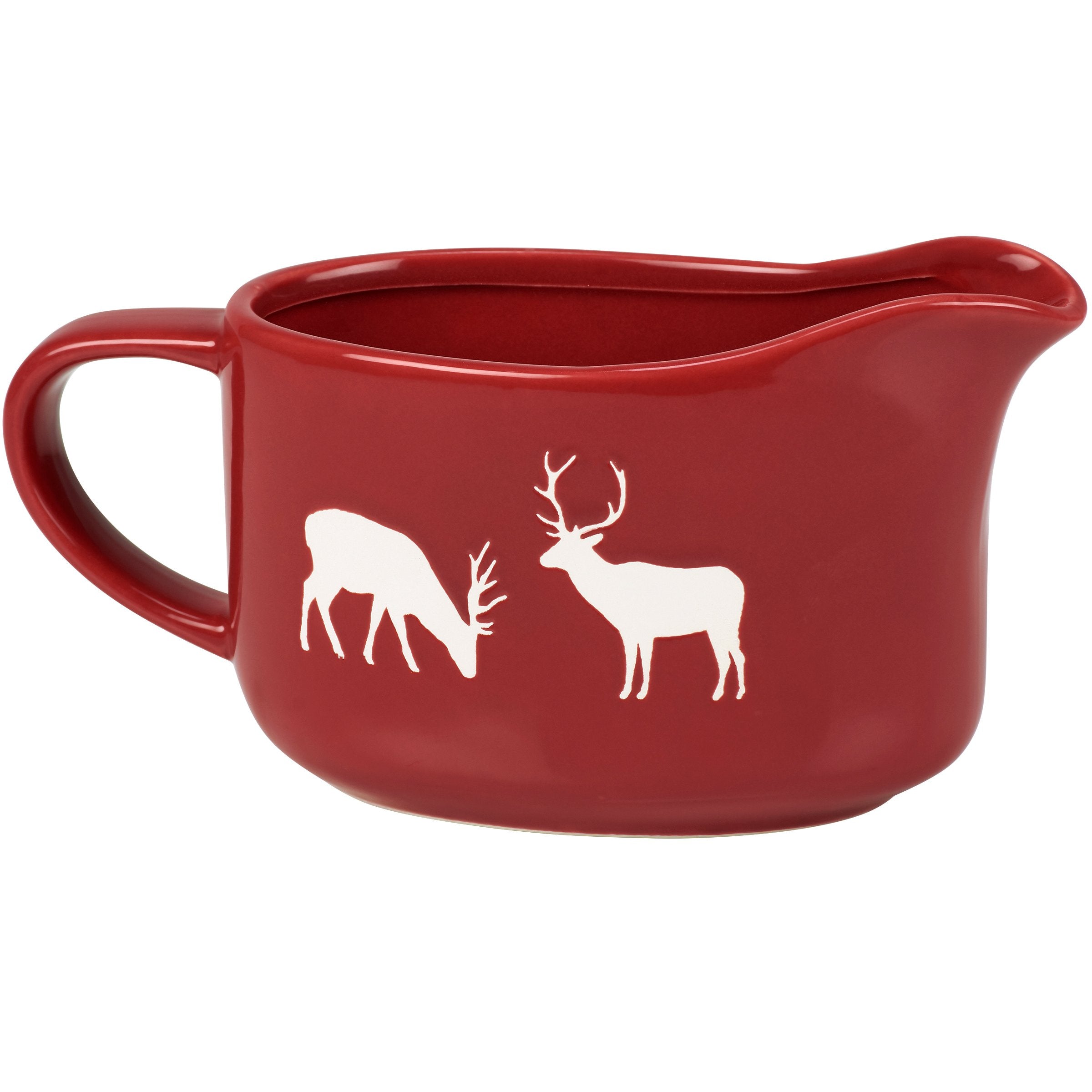 Festive Red Stoneware Deer Gravy Boat for Rustic Christmas Table Decor