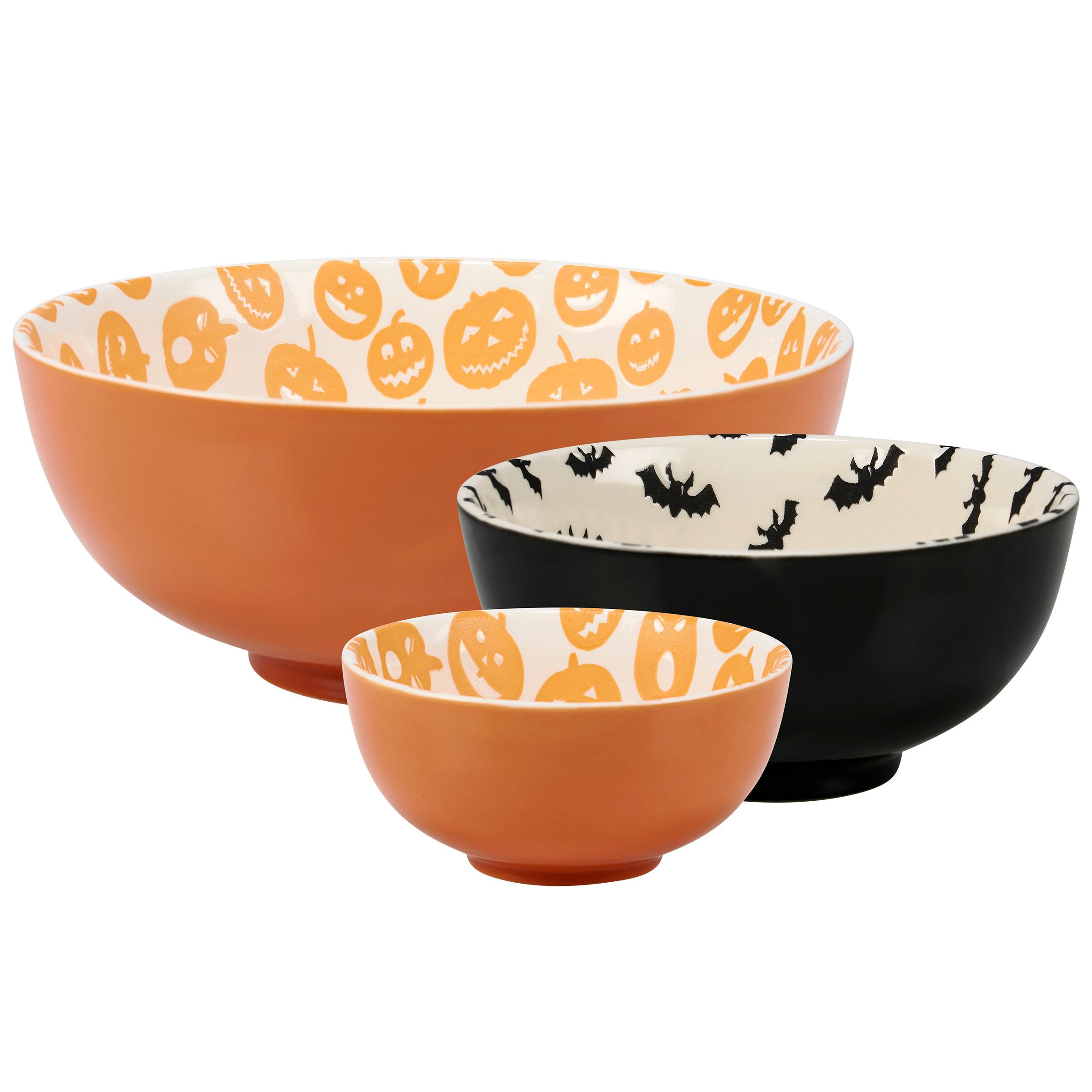 Spooky Halloween Jack O'Lantern Nesting Stoneware Bowl Set for Festive Gatherings