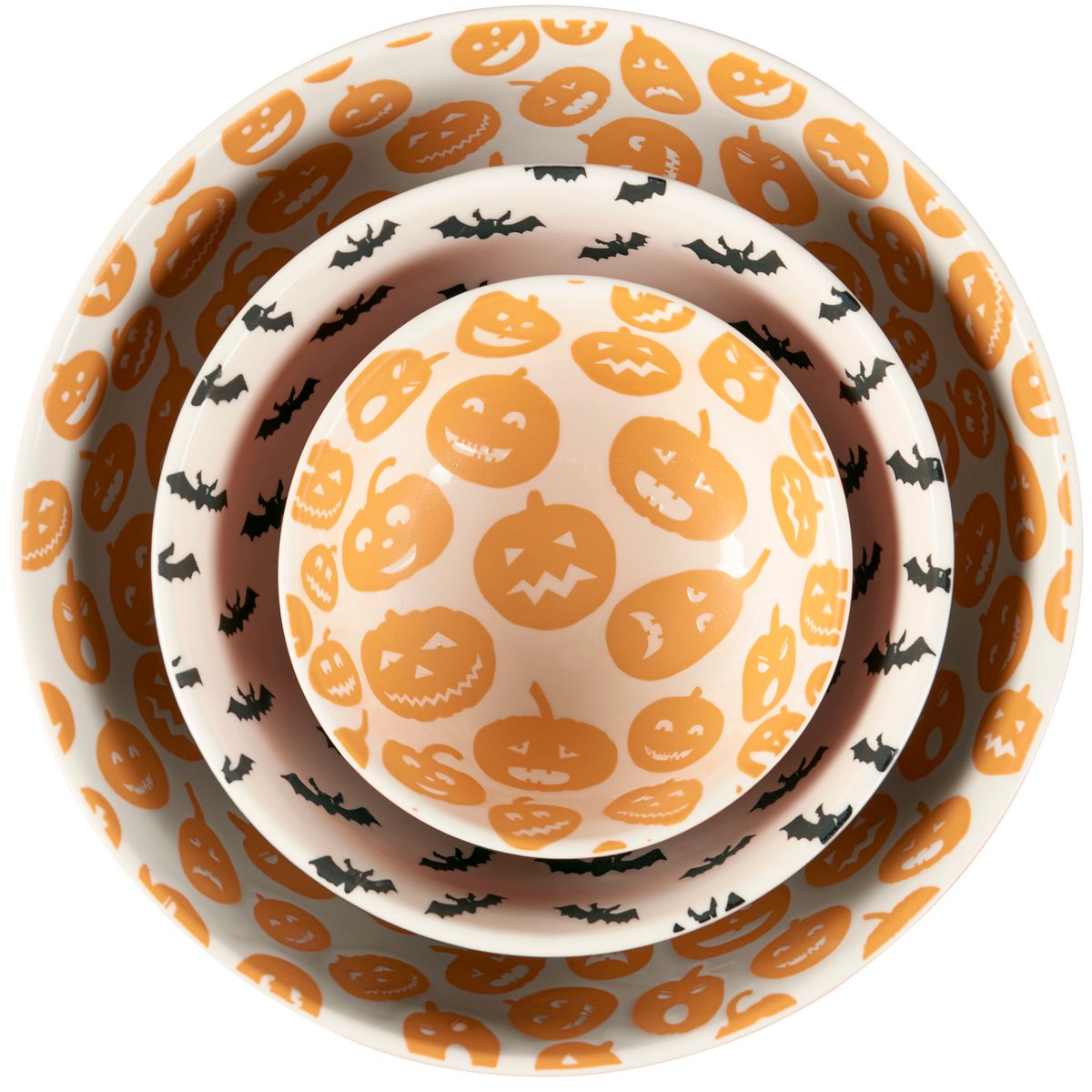 Spooky Halloween Jack O'Lantern Nesting Stoneware Bowl Set for Festive Gatherings