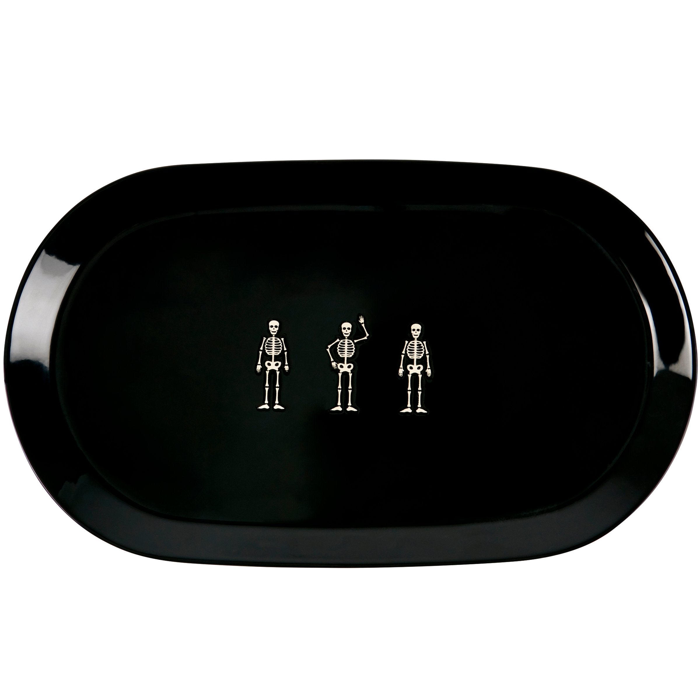 Halloween Spooky Stoneware Oval Platter with Debossed Skeletons - Festive Serving Dish