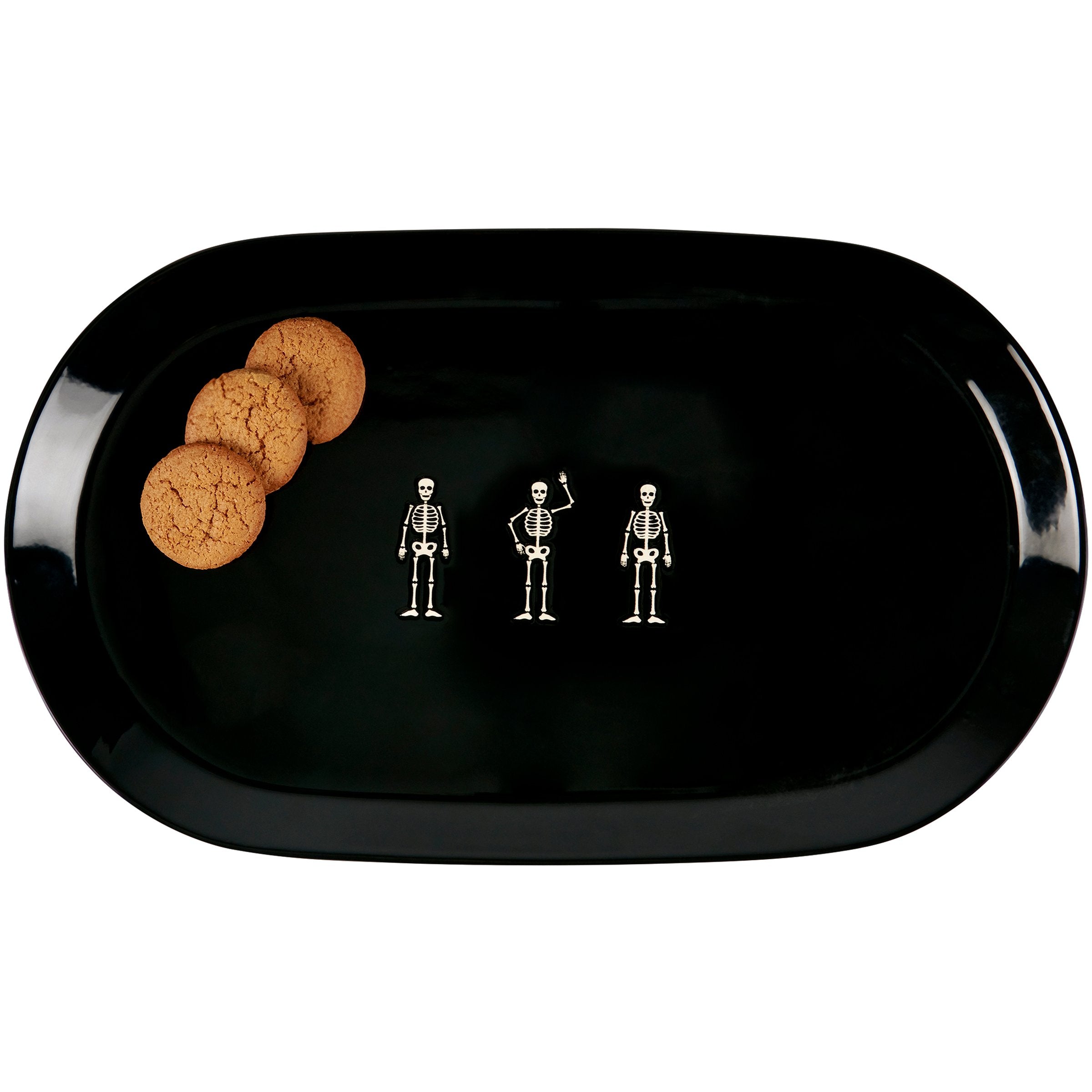 Halloween Spooky Stoneware Oval Platter with Debossed Skeletons - Festive Serving Dish