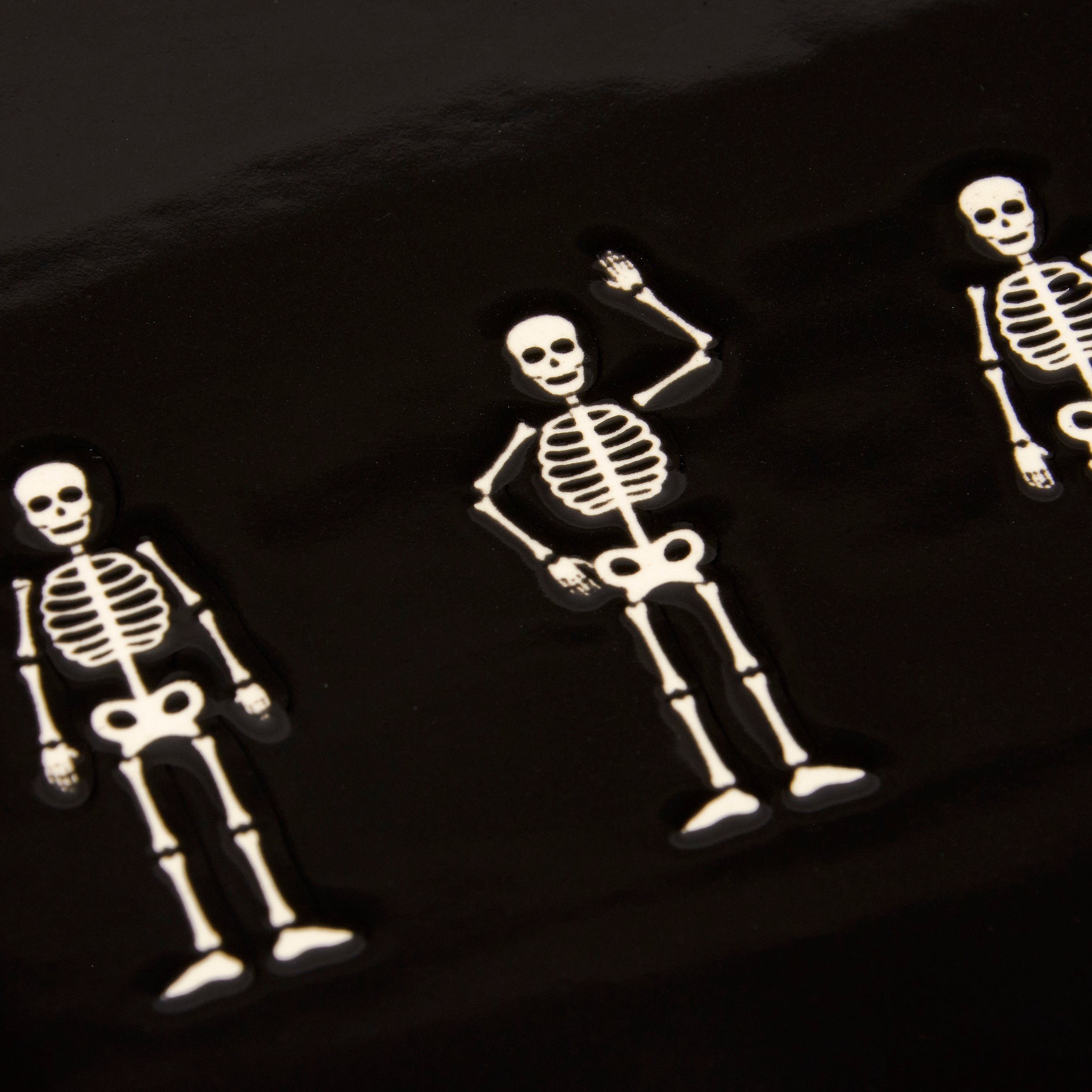 Halloween Spooky Stoneware Oval Platter with Debossed Skeletons - Festive Serving Dish