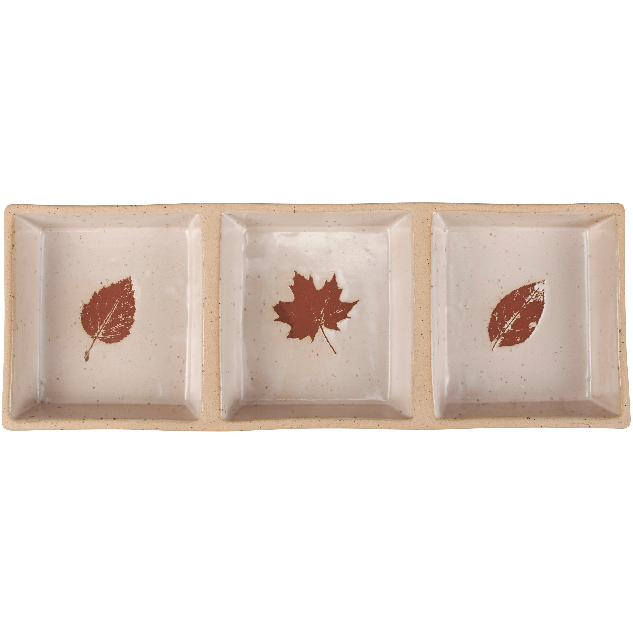 Durable Fall Leaves Stoneware Tidbit Tray, Microwave & Dishwasher Safe