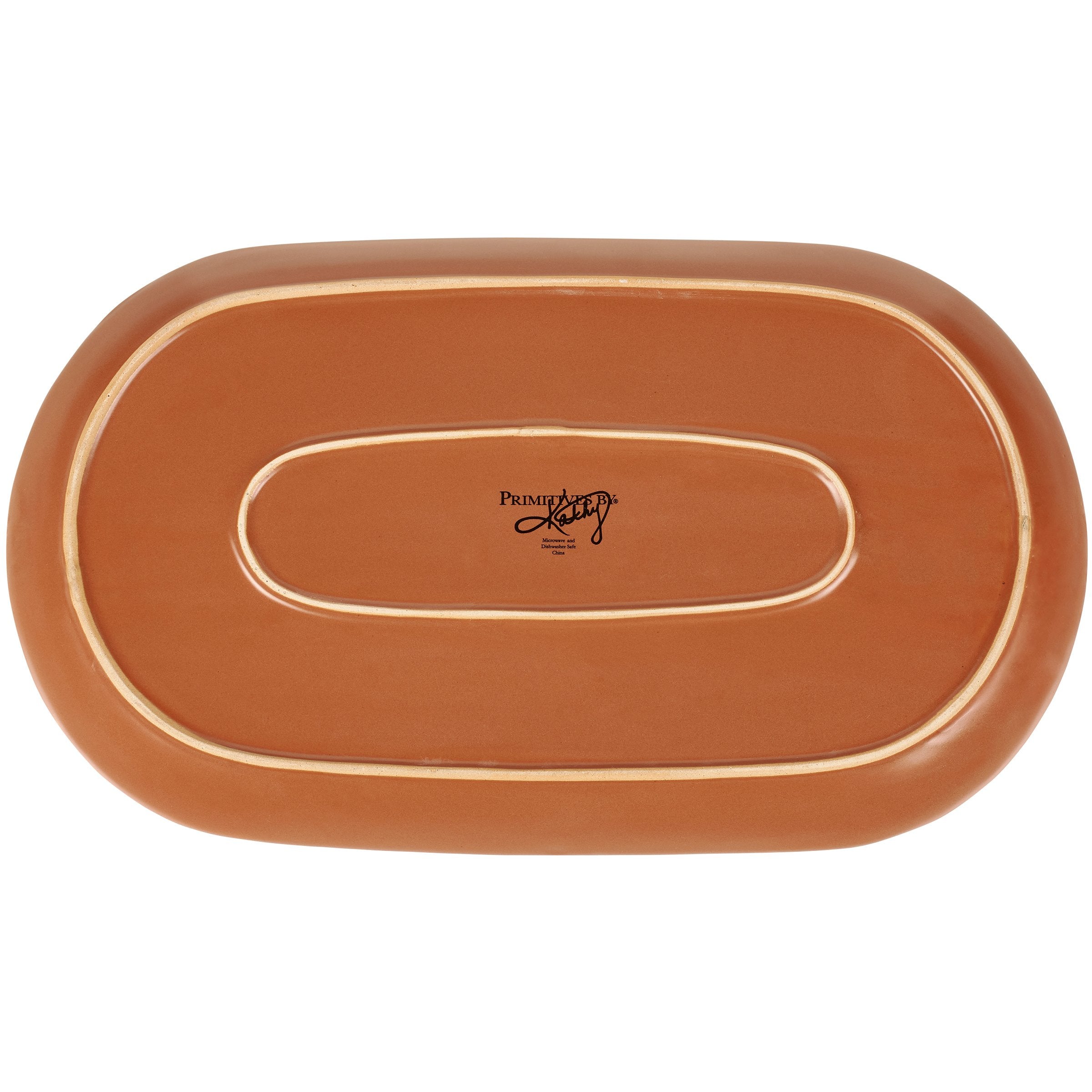 Rustic Autumn Brown Oval Stoneware Platter with Debossed Fall Leaves Design