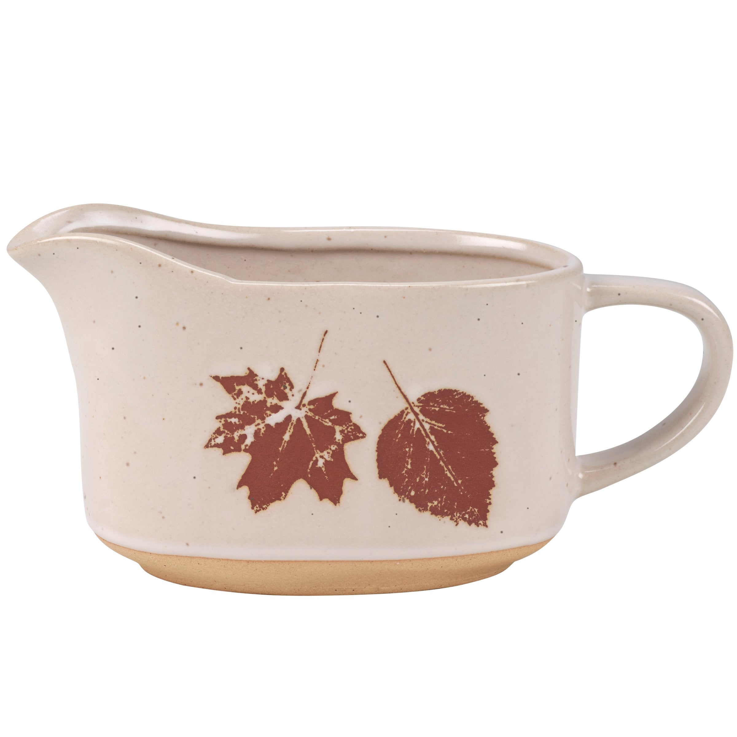 Durable Stoneware Fall Leaves Gravy Boat - Rustic Autumn Tableware