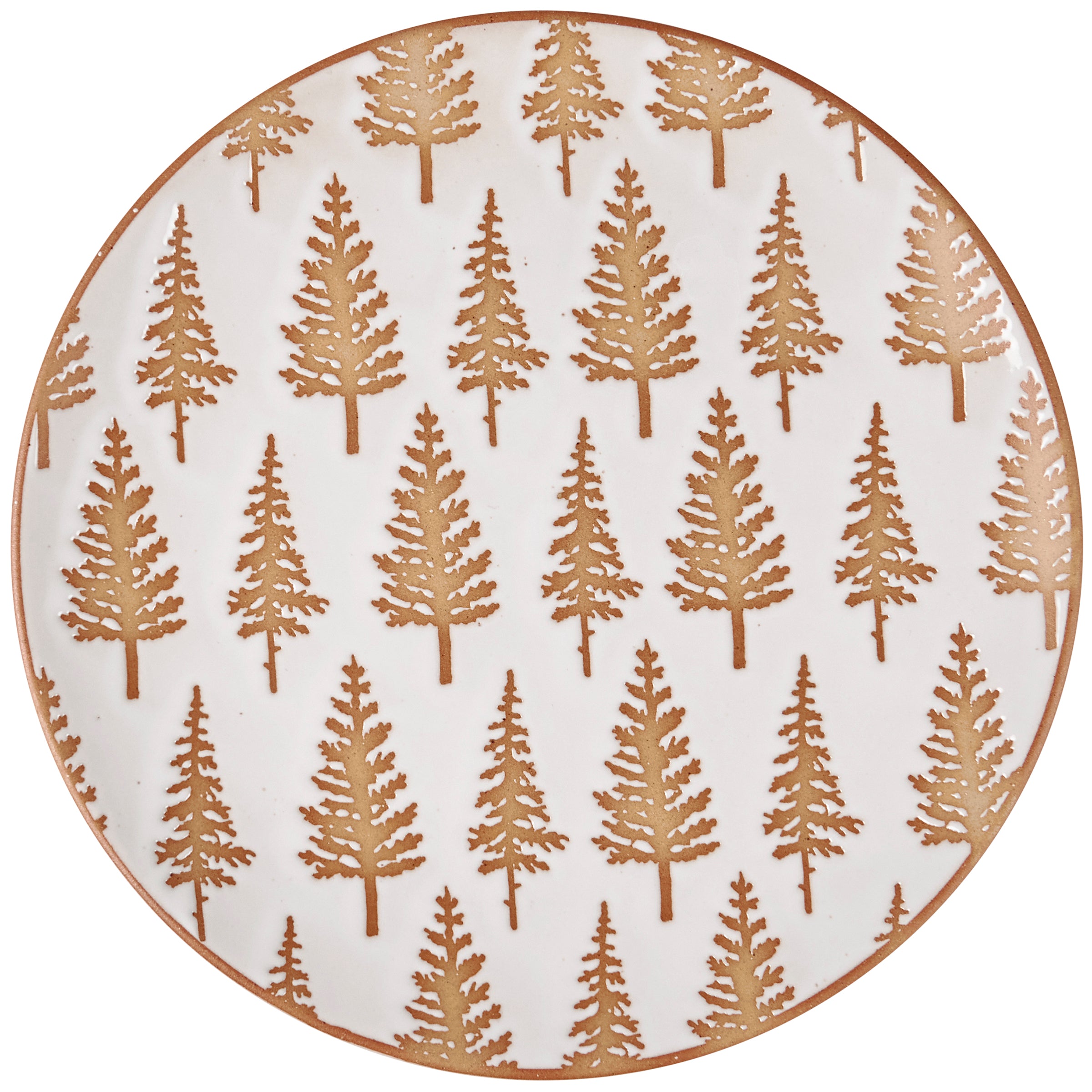 Rustic Winter Tree Stoneware Salad Plate - Festive Debossed Cream Dinnerware
