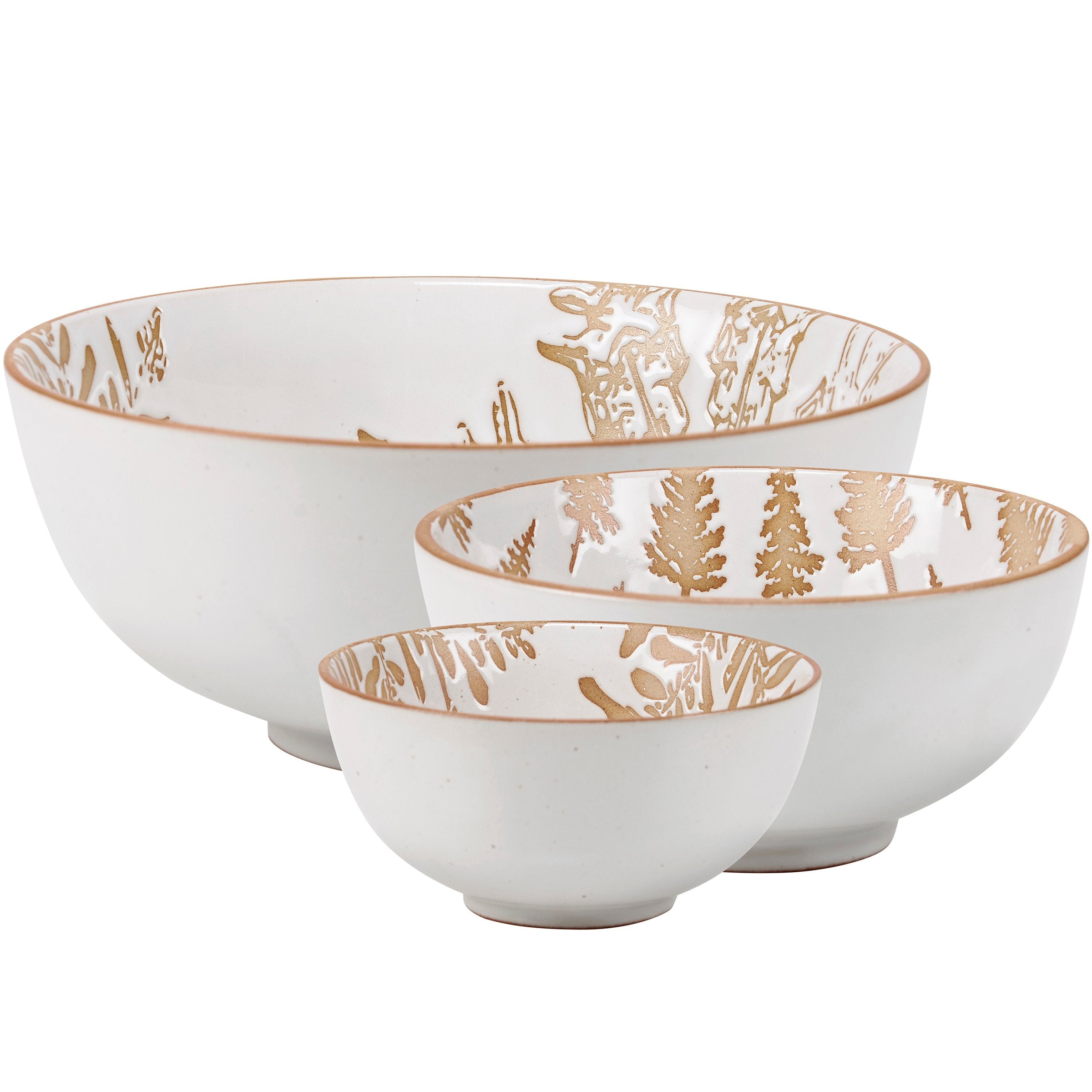 Charming Winter Stoneware Nesting Bowl Set - Festive Snowflake Tree Design, Dishwasher Safe