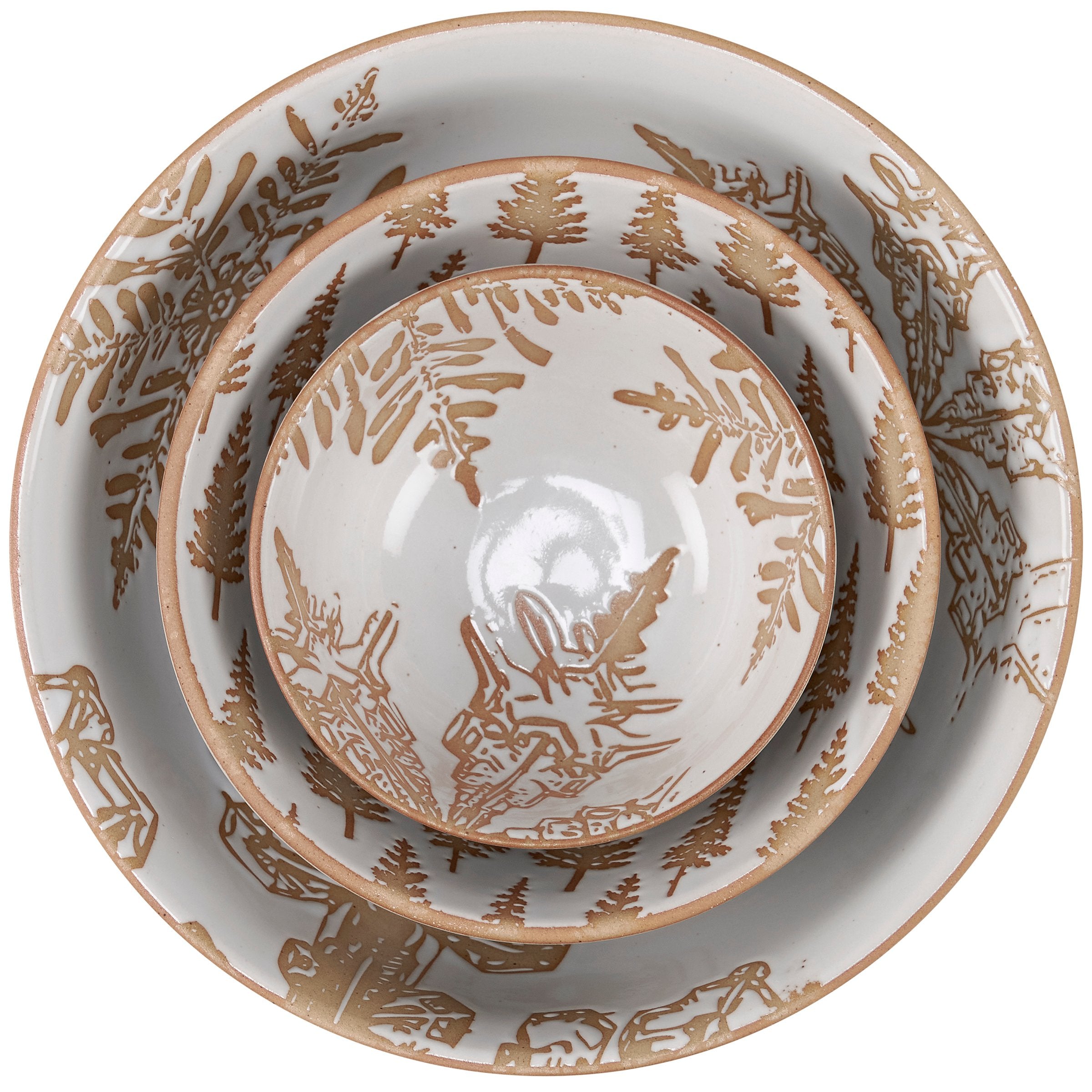 Charming Winter Stoneware Nesting Bowl Set - Festive Snowflake Tree Design, Dishwasher Safe
