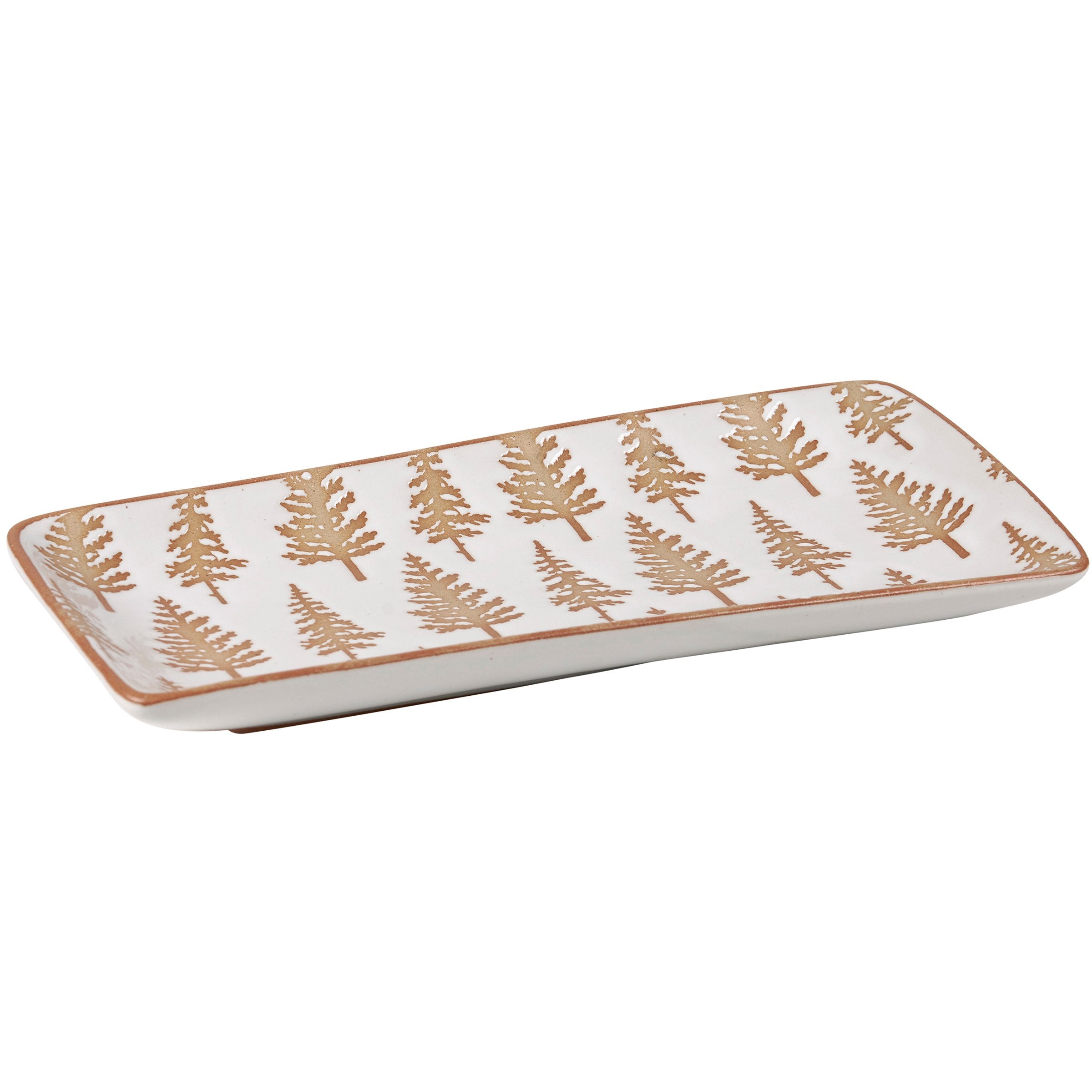 Rustic Stoneware Winter Tree Rectangular Platter for Seasonal Gatherings
