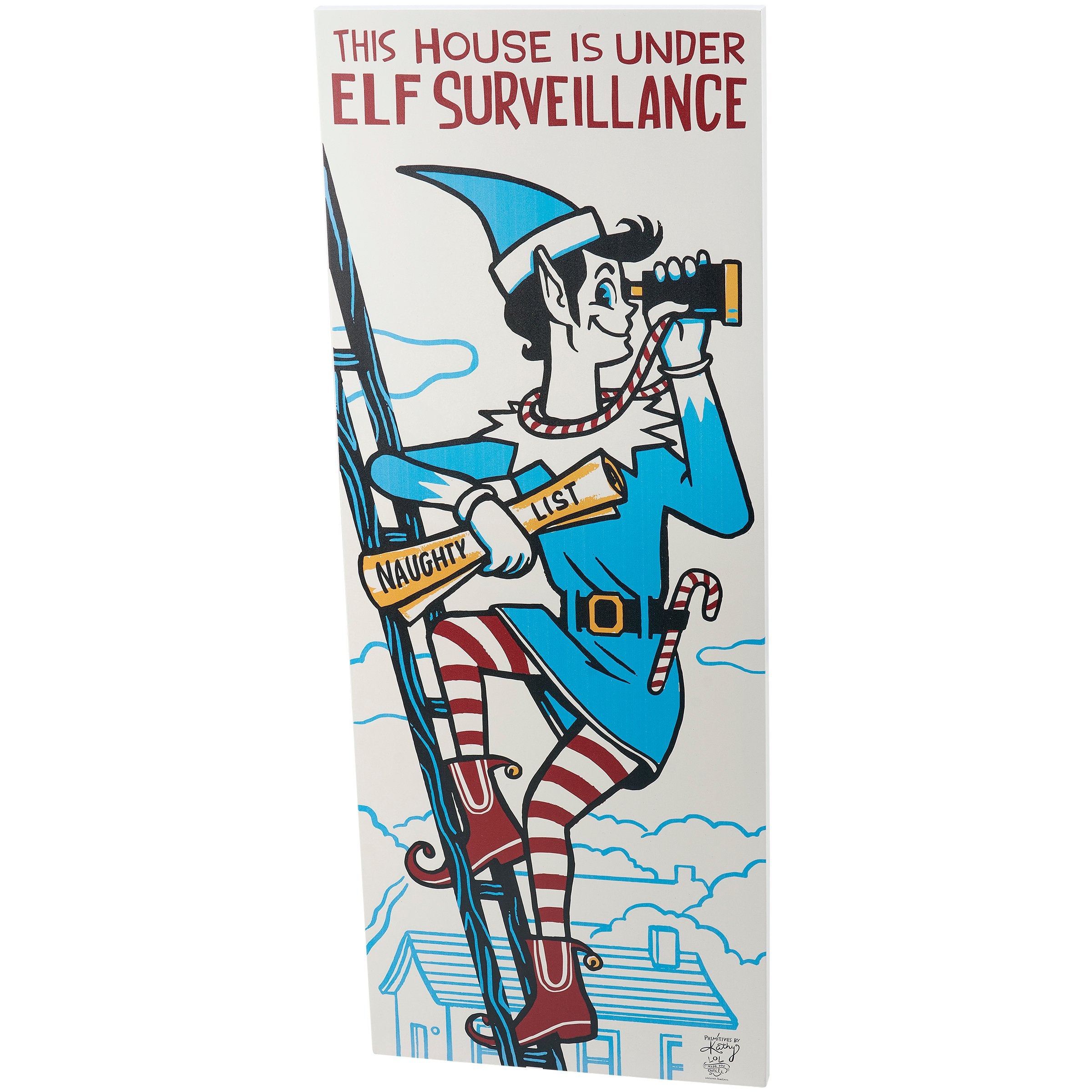 Double-Sided Wooden Porch Leaner: Happy Turkey Day & Elf Surveillance Holiday Decor