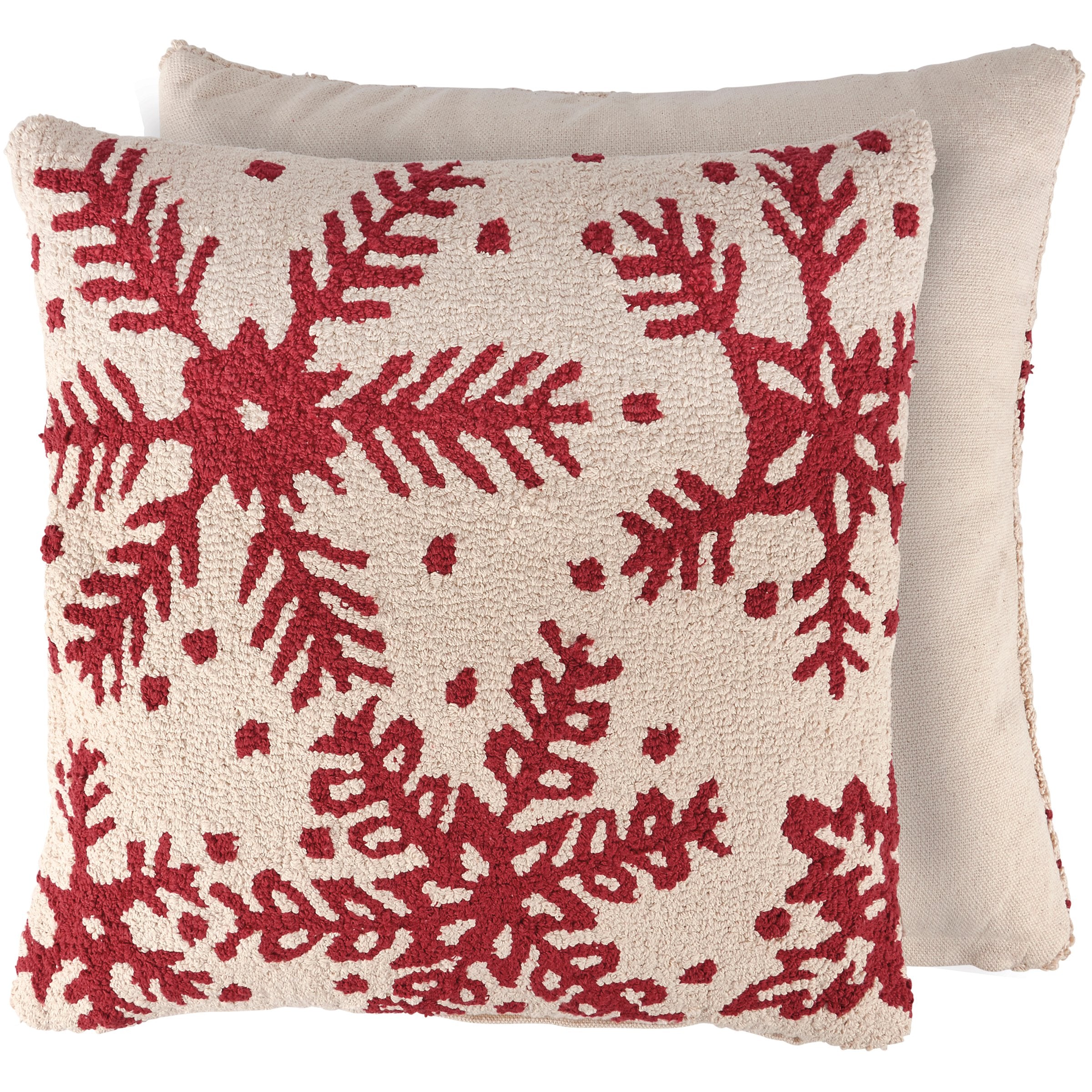 Festive Red & Cream Snowflake Christmas Pillow - Soft Cotton Embroidered Home Decor