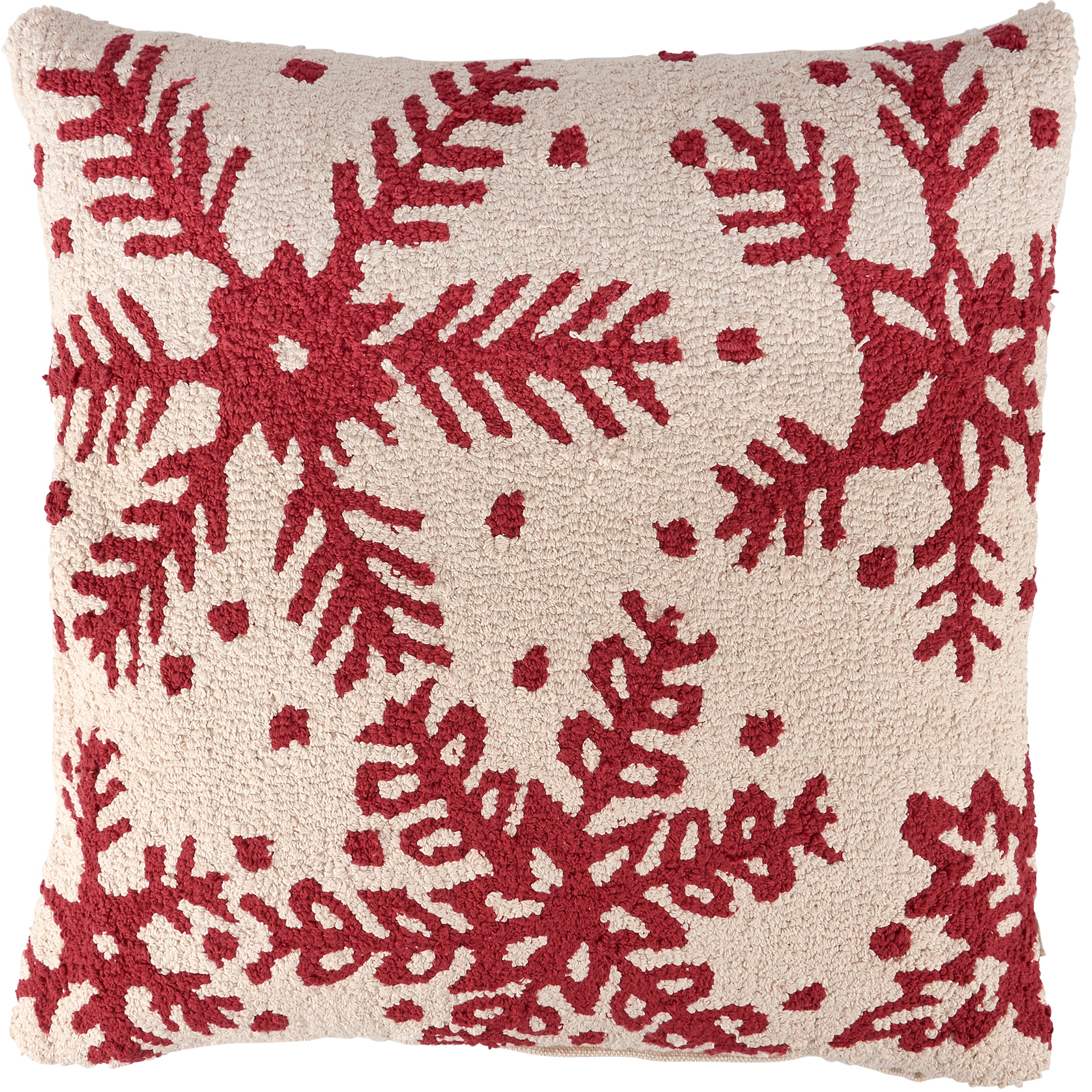 Festive Red & Cream Snowflake Christmas Pillow - Soft Cotton Embroidered Home Decor