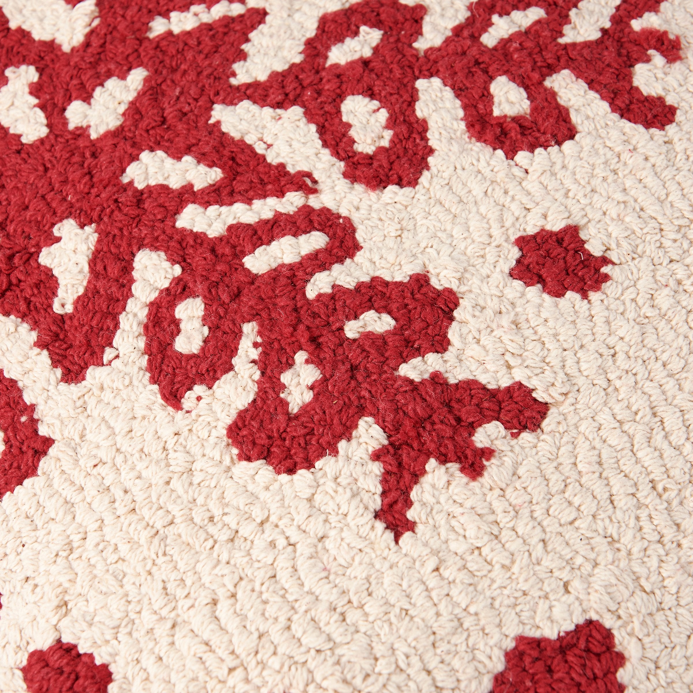Festive Red & Cream Snowflake Christmas Pillow - Soft Cotton Embroidered Home Decor