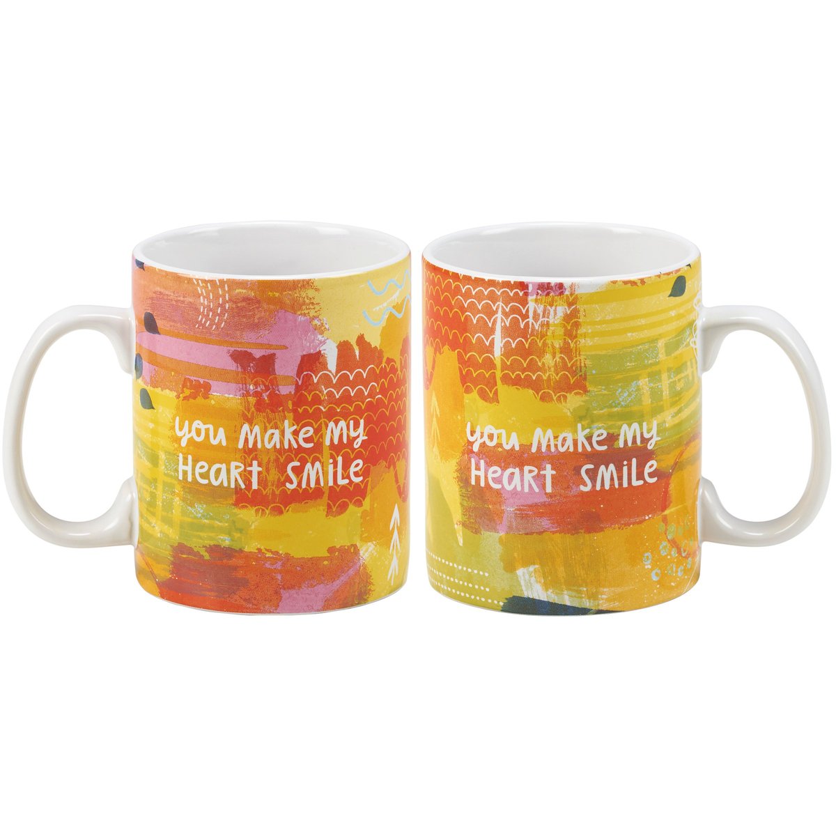 Stoneware 20oz Double-Sided Abstract Art 'You Make My Heart Smile' Coffee Mug