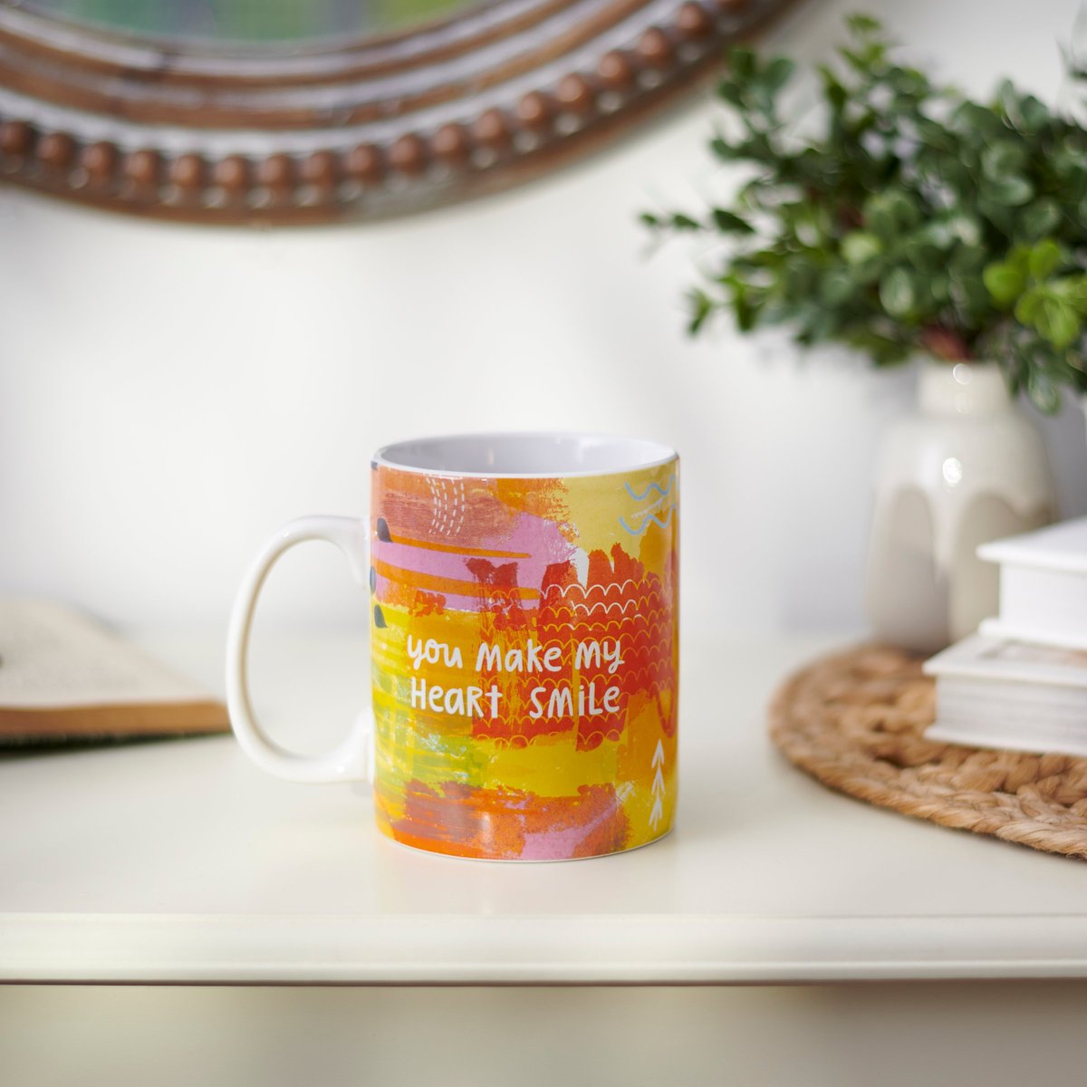 Stoneware 20oz Double-Sided Abstract Art 'You Make My Heart Smile' Coffee Mug