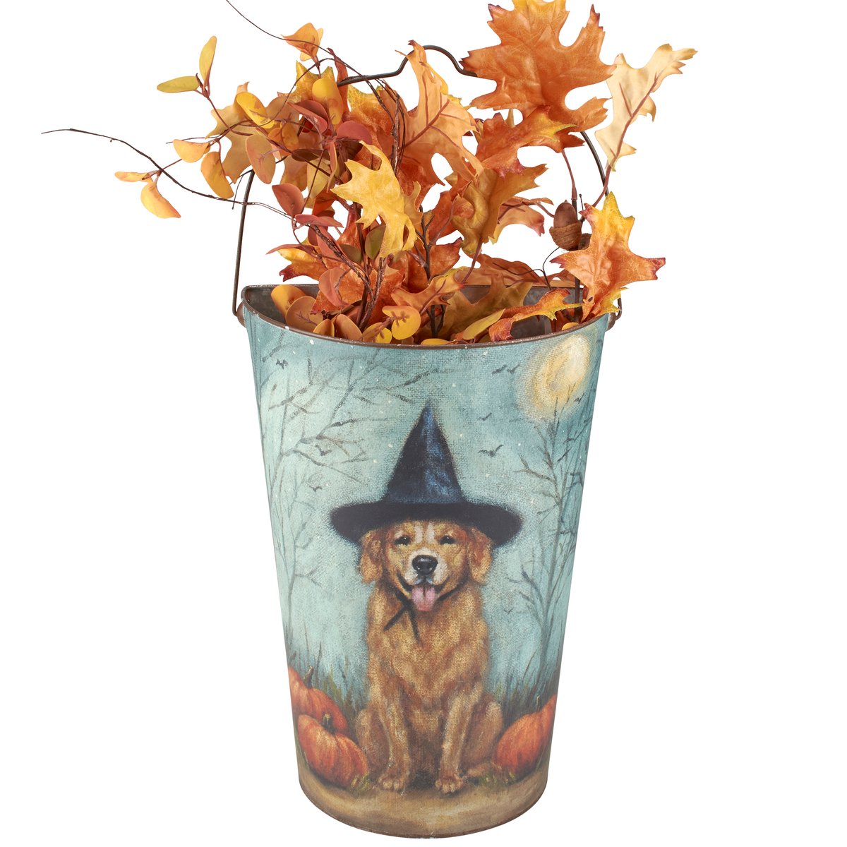Charming Hand-Painted Halloween Spooky Friends Wall Bucket Set - Rustic Metal Decor