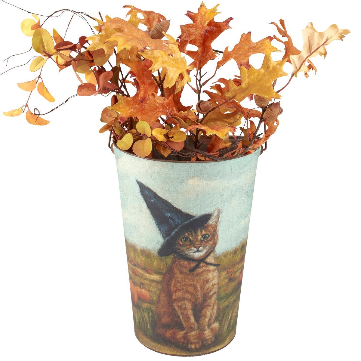 Charming Hand-Painted Halloween Spooky Friends Wall Bucket Set - Rustic Metal Decor