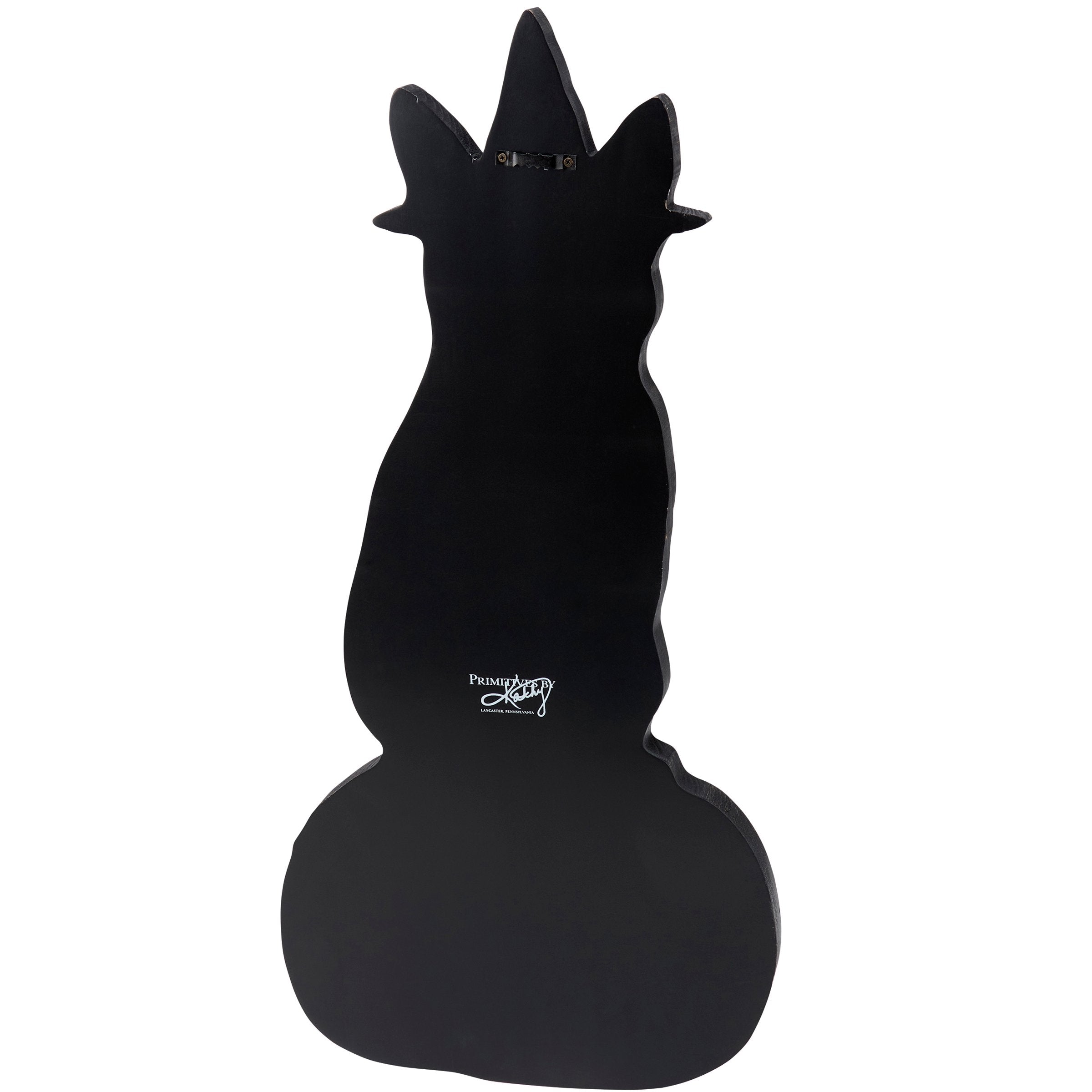 Spooky Black Cat Witch Porch Leaner: Hand-Painted Wooden Halloween Decor