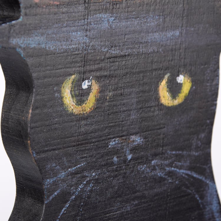 Spooky Black Cat Witch Porch Leaner: Hand-Painted Wooden Halloween Decor