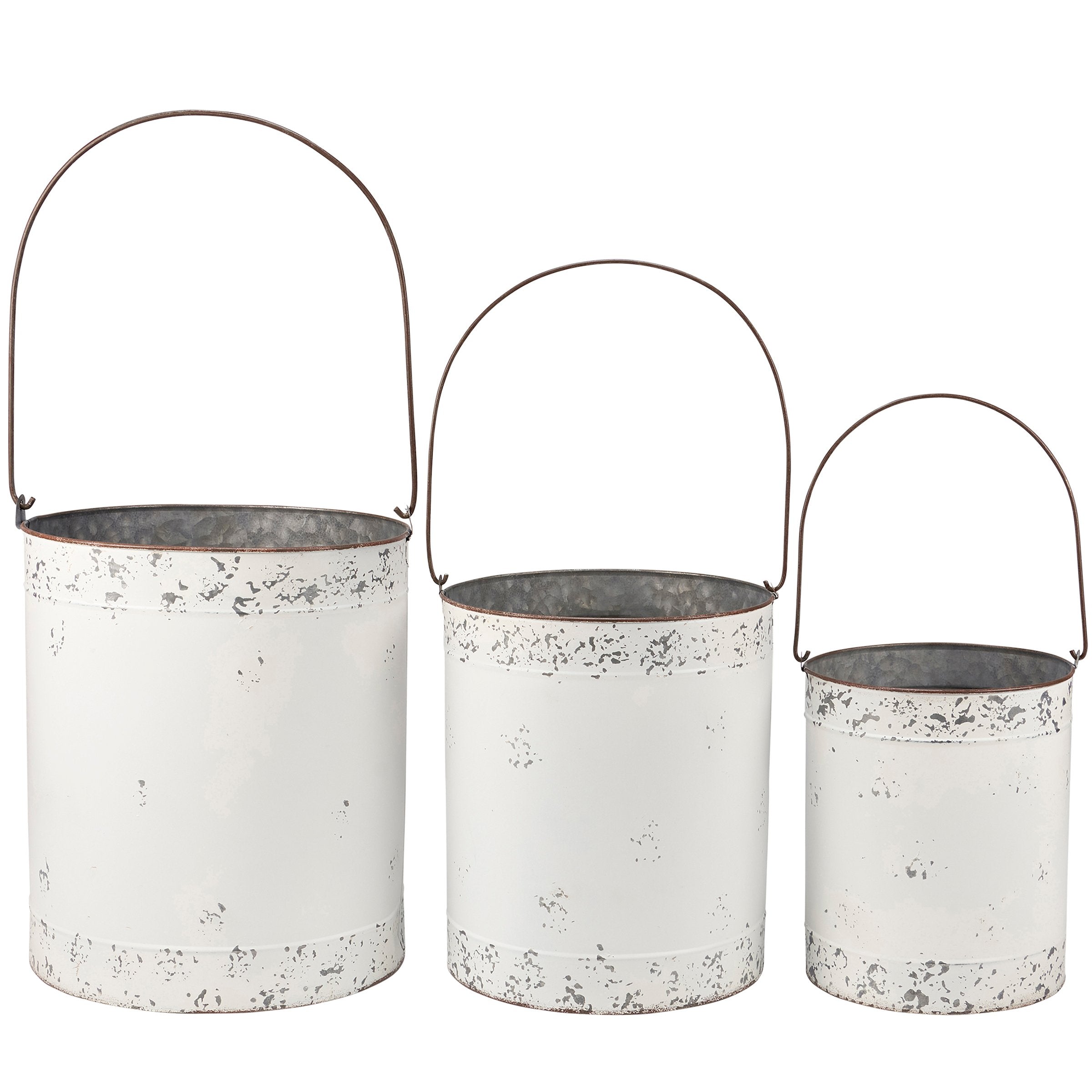 Rustic Nordic Snowflake Metal Lantern Set - Distressed White Winter Decor